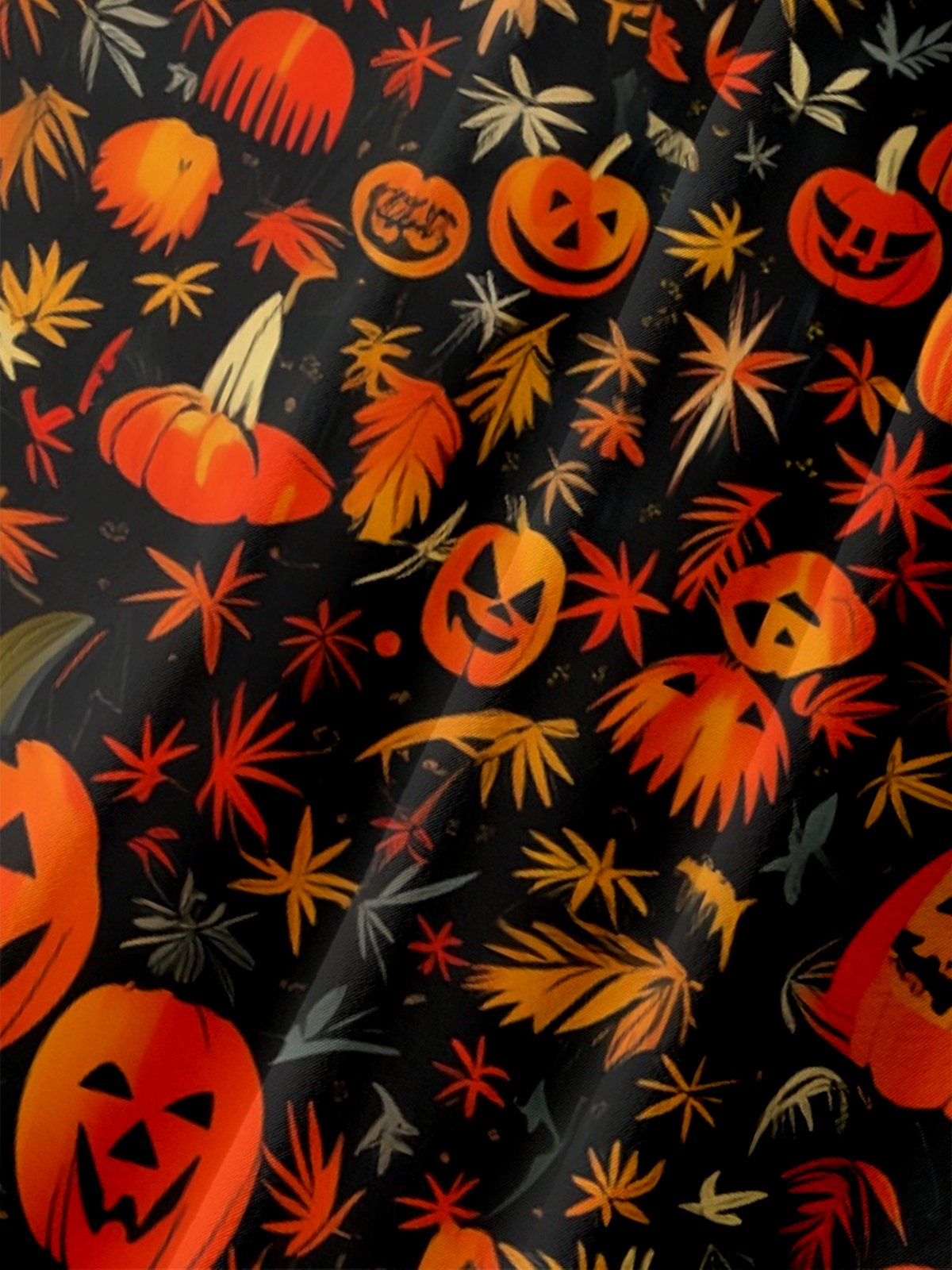 Moisture-Wicking Halloween Pumpkin Floral Chest Pocket Hawaiian Shirt