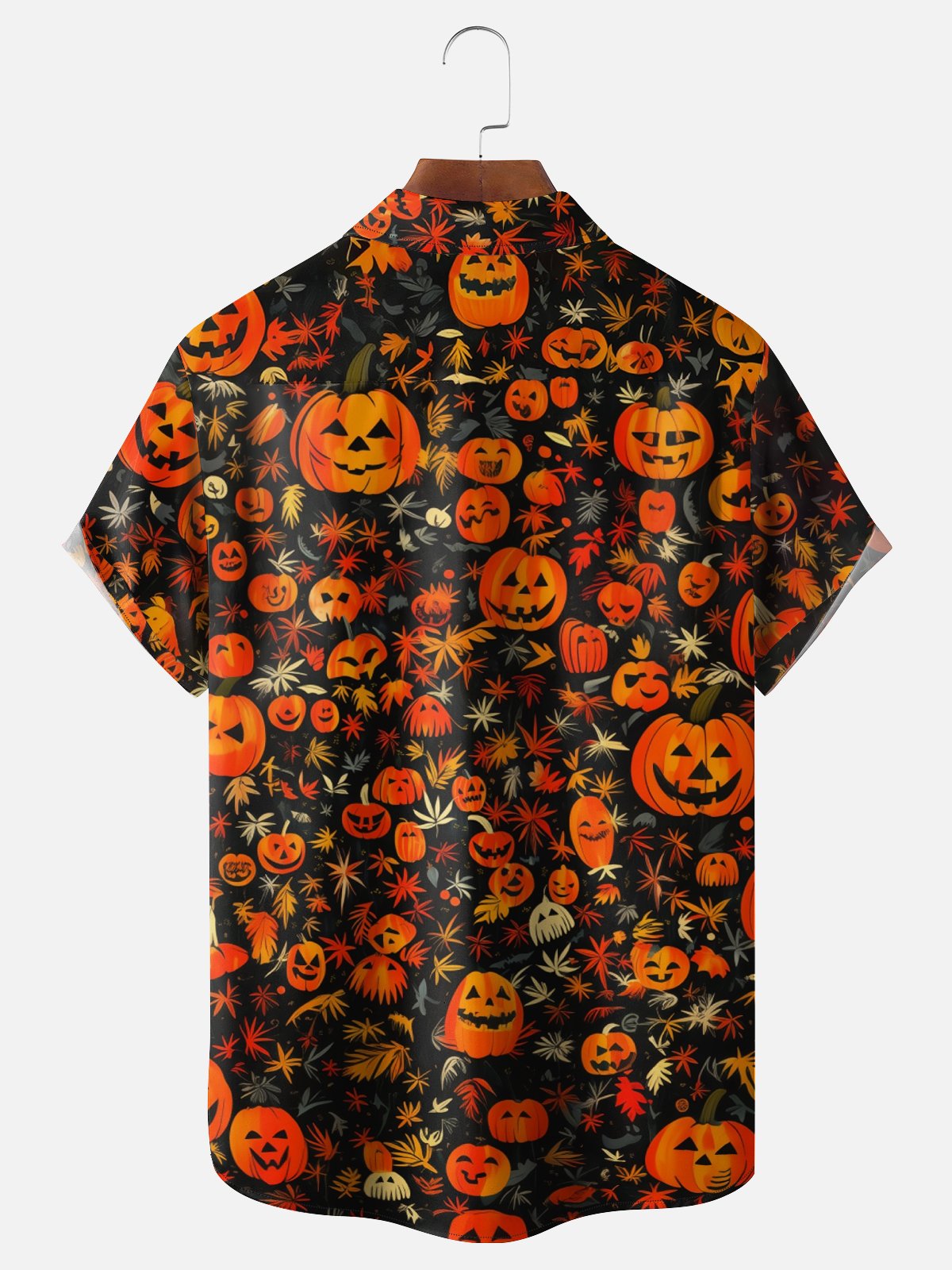 Moisture-Wicking Halloween Pumpkin Floral Chest Pocket Hawaiian Shirt