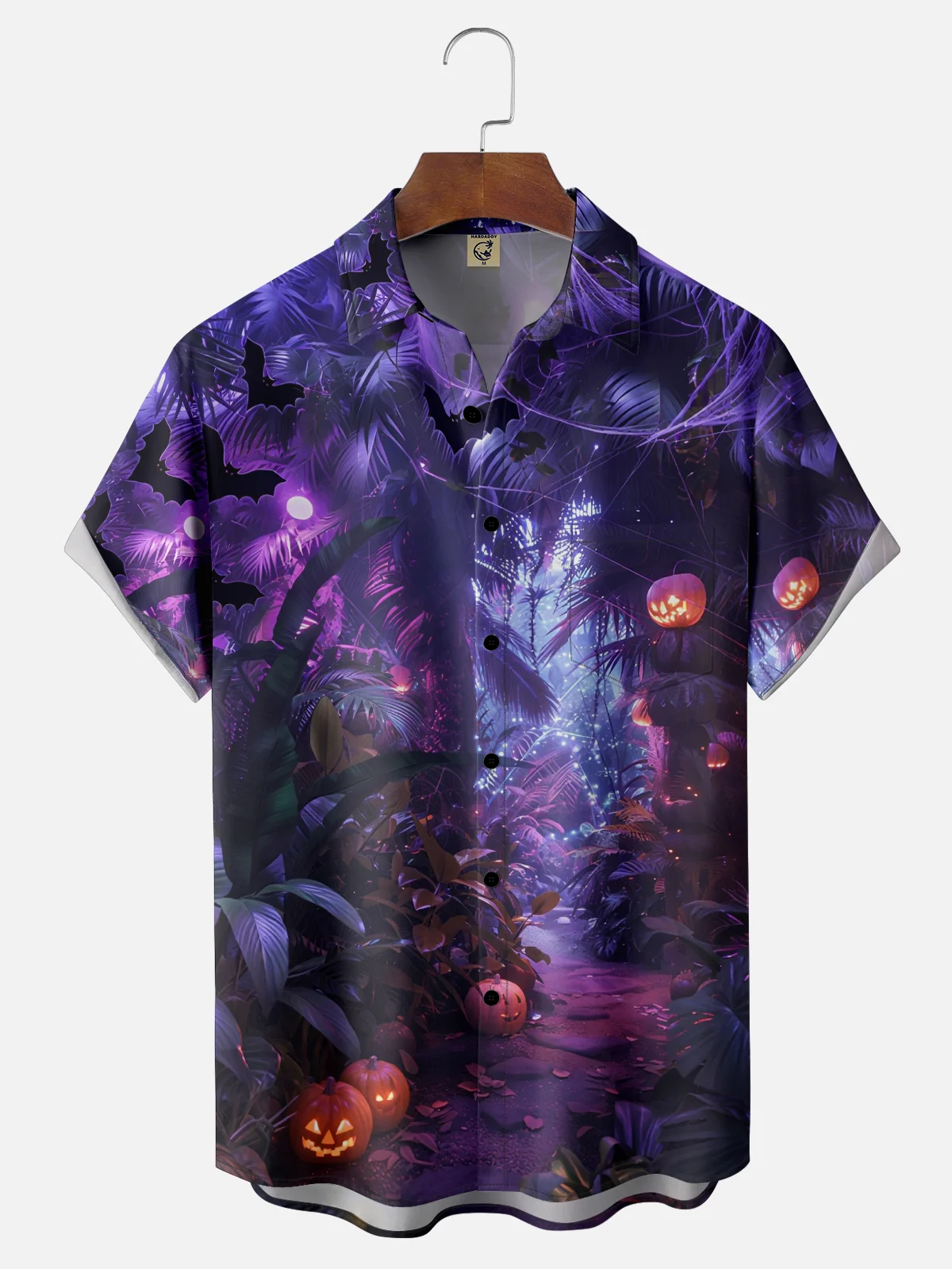 Moisture-Wicking Halloween Pumpkin Botanical Chest Pocket Hawaiian Shirt