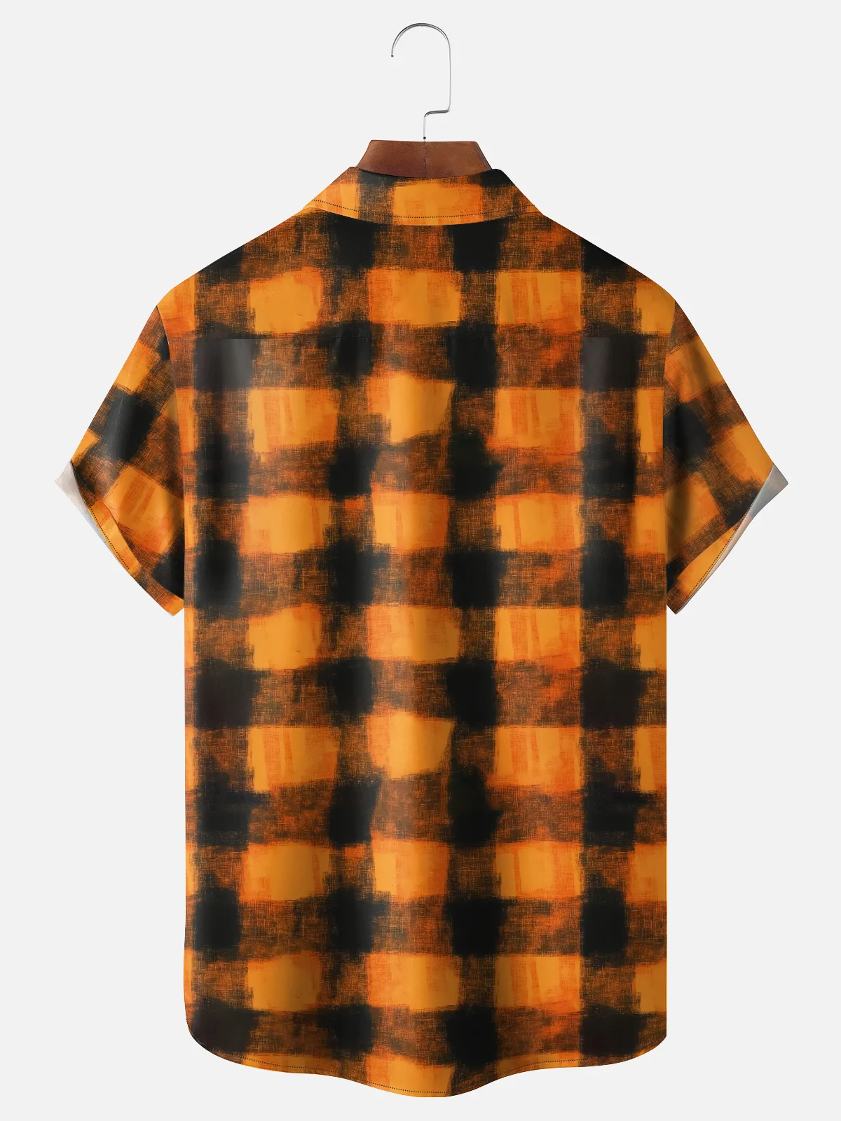 Moisture-Wicking Halloween Striped Check Pumpkin Chest Pocket Hawaiian Shirt