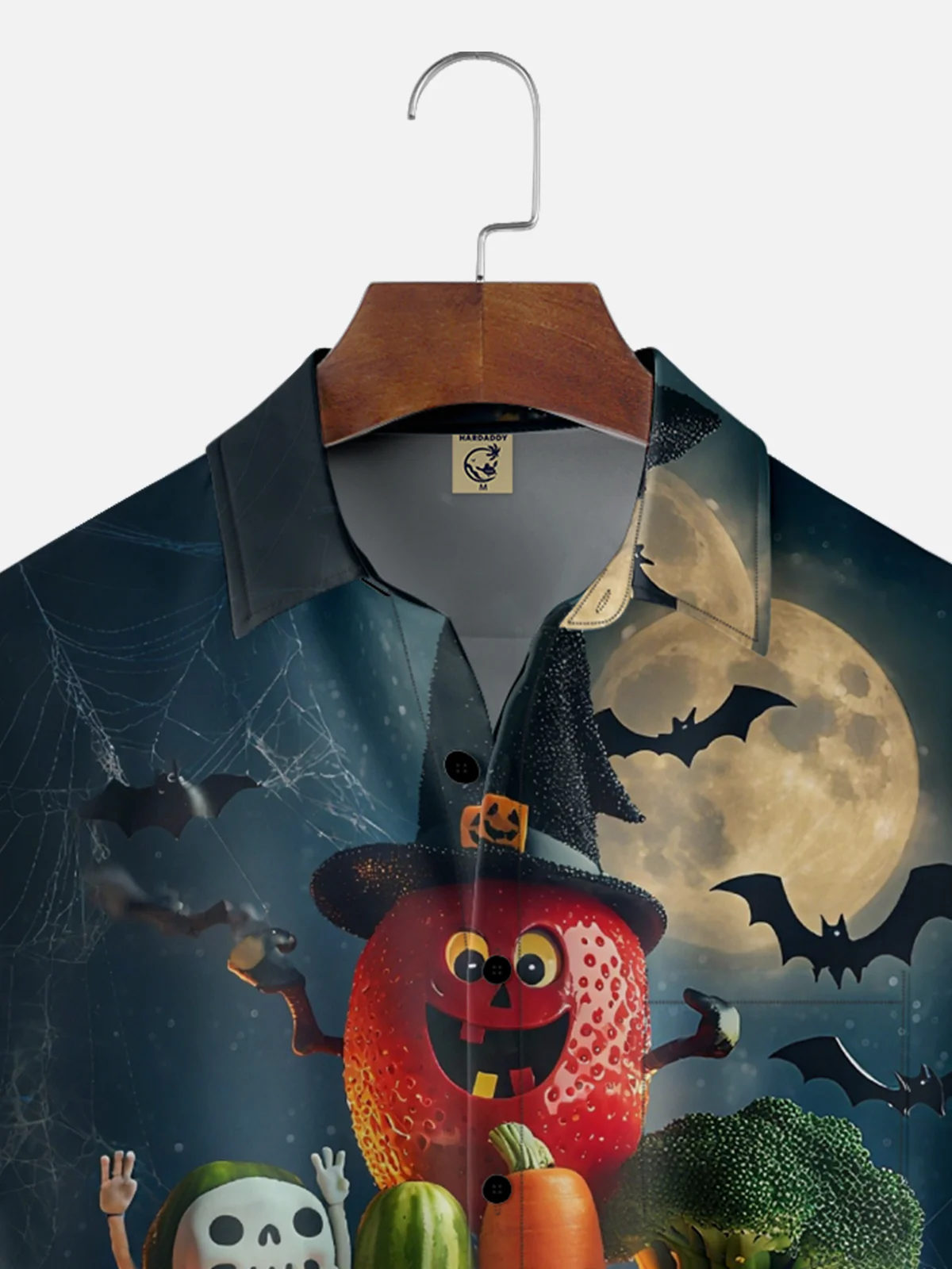 Moisture-Wicking Halloween Pumpkin Vegetable Monster Chest Pocket Hawaiian Shirt