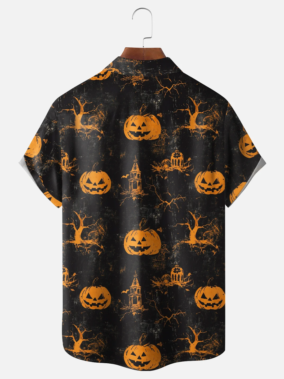 Moisture-Wicking Halloween Pumpkin Chest Pocket Hawaiian Shirt