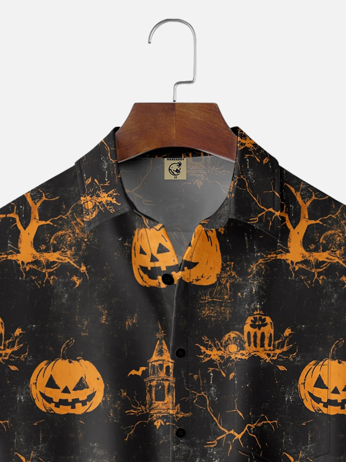 Moisture-Wicking Halloween Pumpkin Chest Pocket Hawaiian Shirt