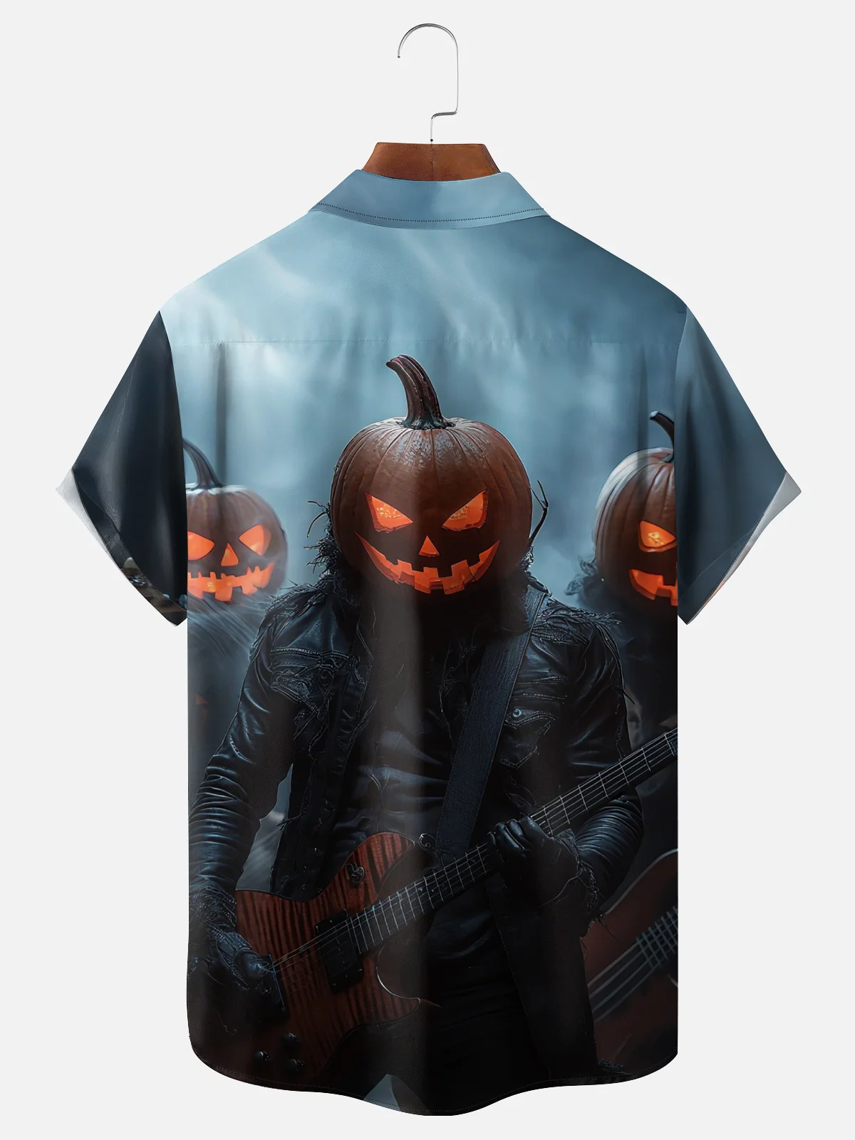 Moisture-Wicking Halloween Pumpkin Rock Music Chest Pocket Hawaiian Shirt