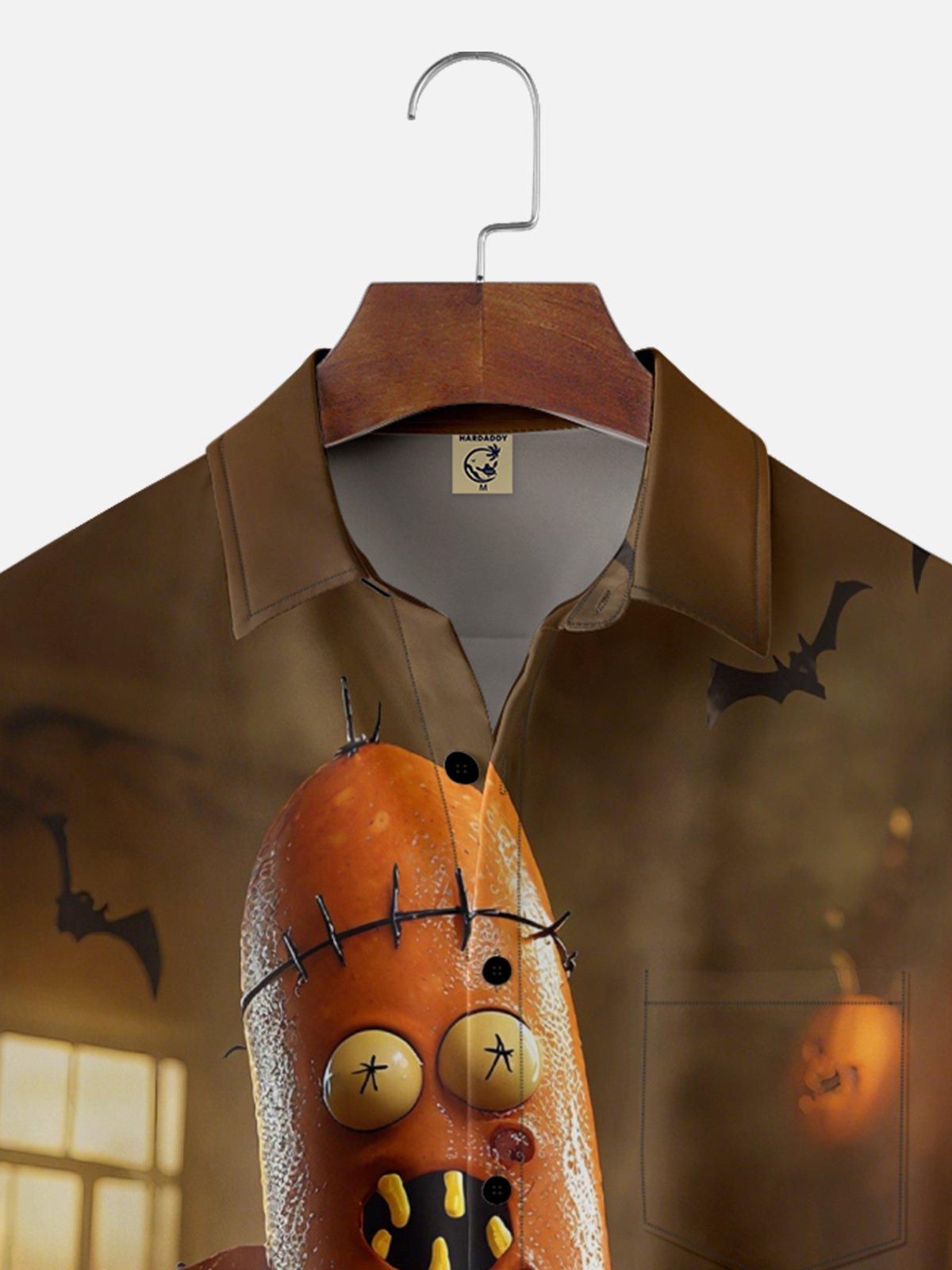 Moisture-Wicking Halloween Pumpkin Sausage Monster Chest Pocket Hawaiian Shirt