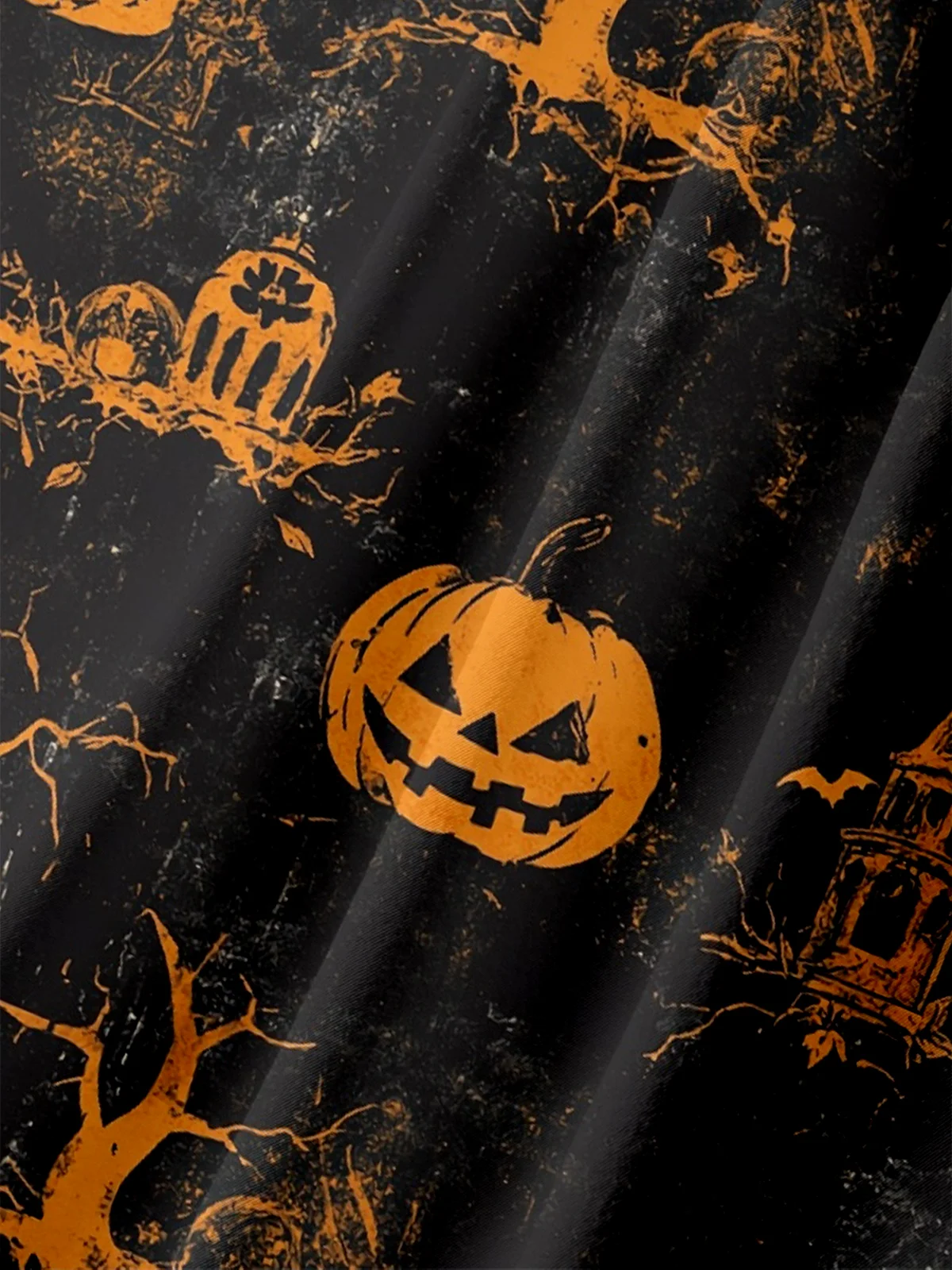 Moisture-Wicking Halloween Pumpkin Chest Pocket Hawaiian Shirt