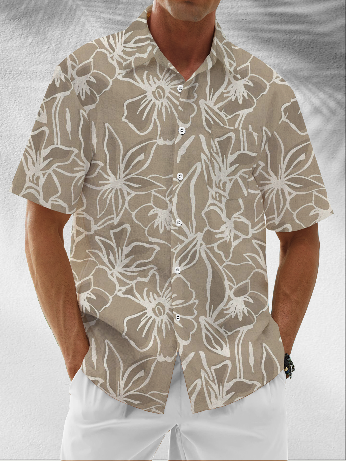 Moisture-Wicking Botanical Floral Chest Pocket Hawaiian Shirt