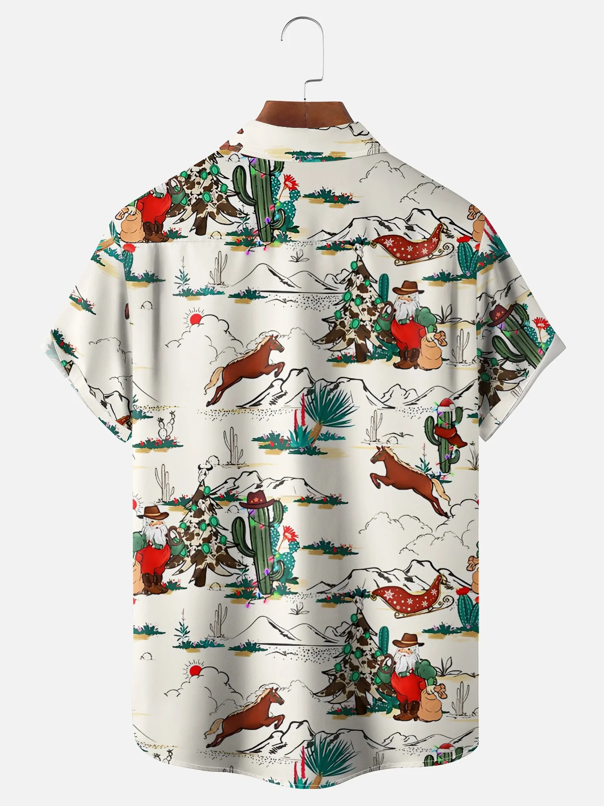 Moisture-Wicking Cactus Christmas Tree Santa Claus Fart Chest Pocket Hawaiian Shirt