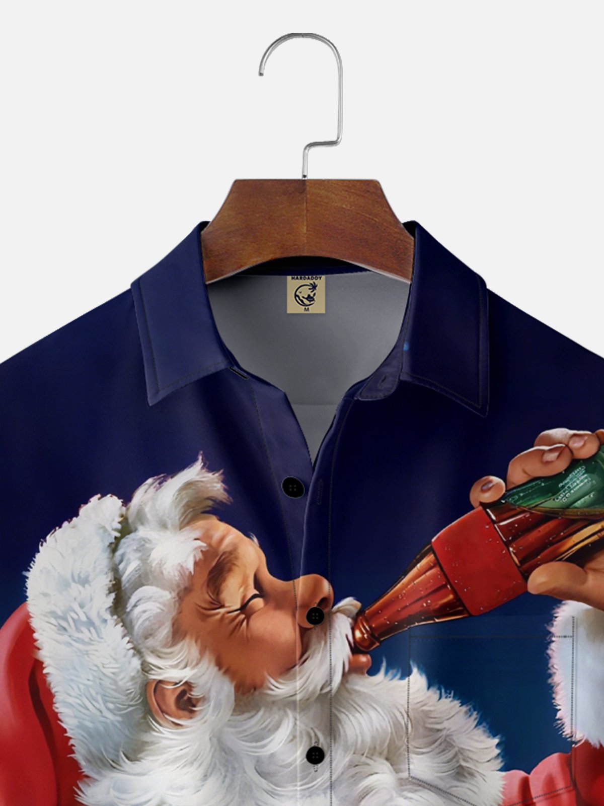 Moisture-Wicking Santa Claus Drinks Chest Pocket Hawaiian Shirt