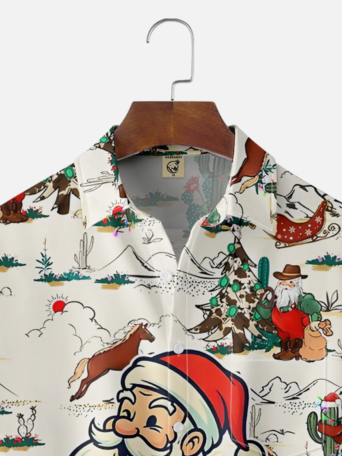 Moisture-Wicking Cactus Christmas Tree Santa Claus Fart Chest Pocket Hawaiian Shirt