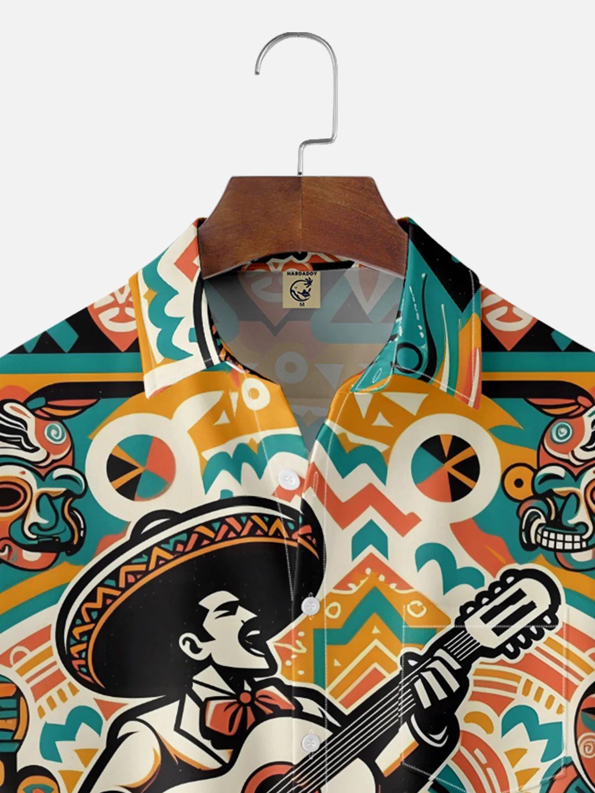 Moisture-wicking Day of the Dead Guitar Chest Pocket Casual Shirt