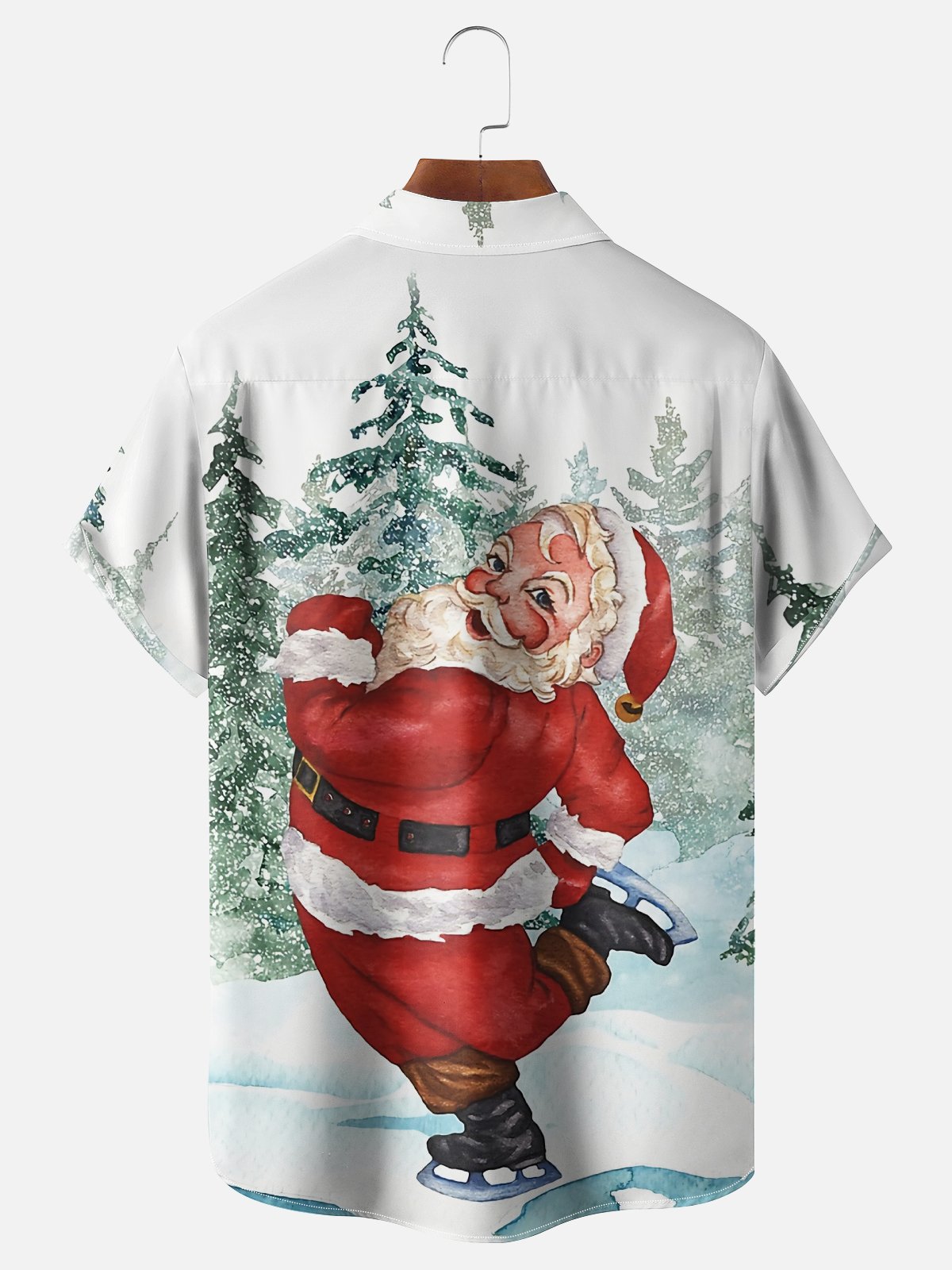 Moisture-Wicking Christmas Santa Skating Chest Pocket Hawaiian Shirt