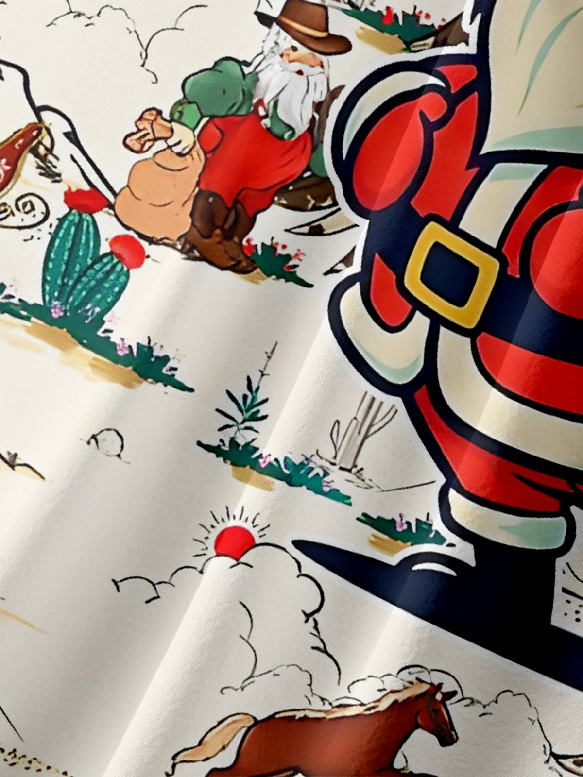 Moisture-Wicking Cactus Christmas Tree Santa Claus Fart Chest Pocket Hawaiian Shirt