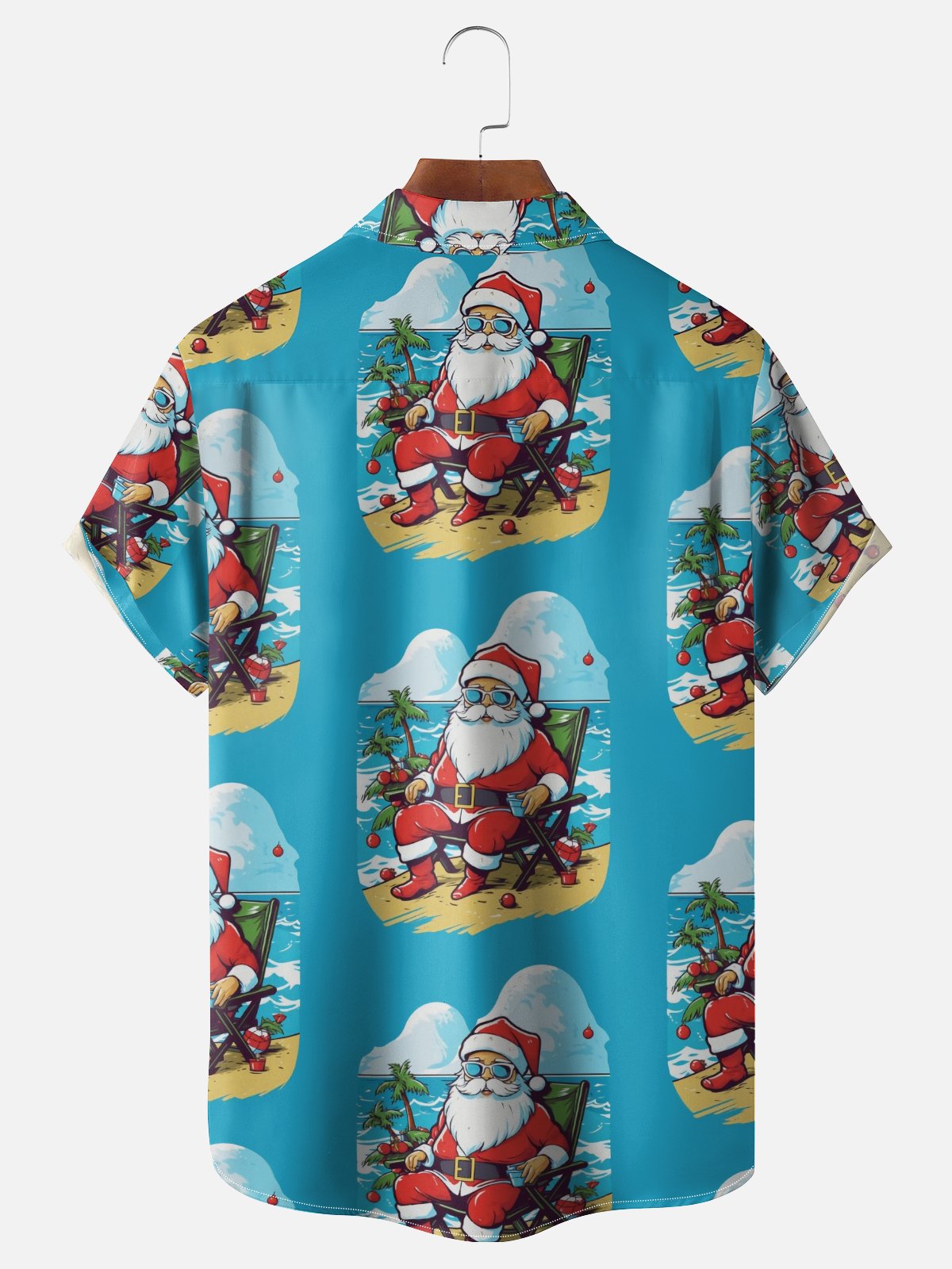 Moisture-Wicking Christmas Santa Claus Christmas Tree Beach Vacation Chest Pocket Hawaiian Shirt