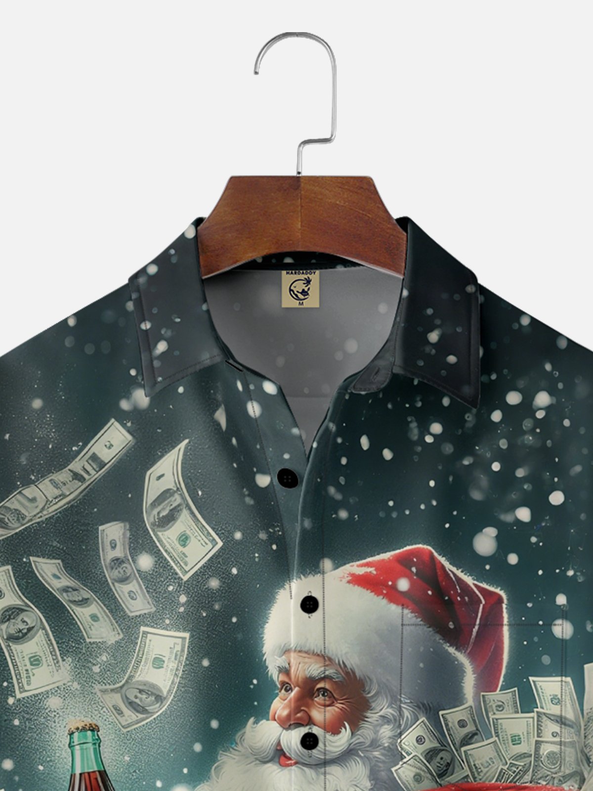 Moisture-Wicking Santa Claus Gift Of US Dollars Chest Pocket Hawaiian Shirt