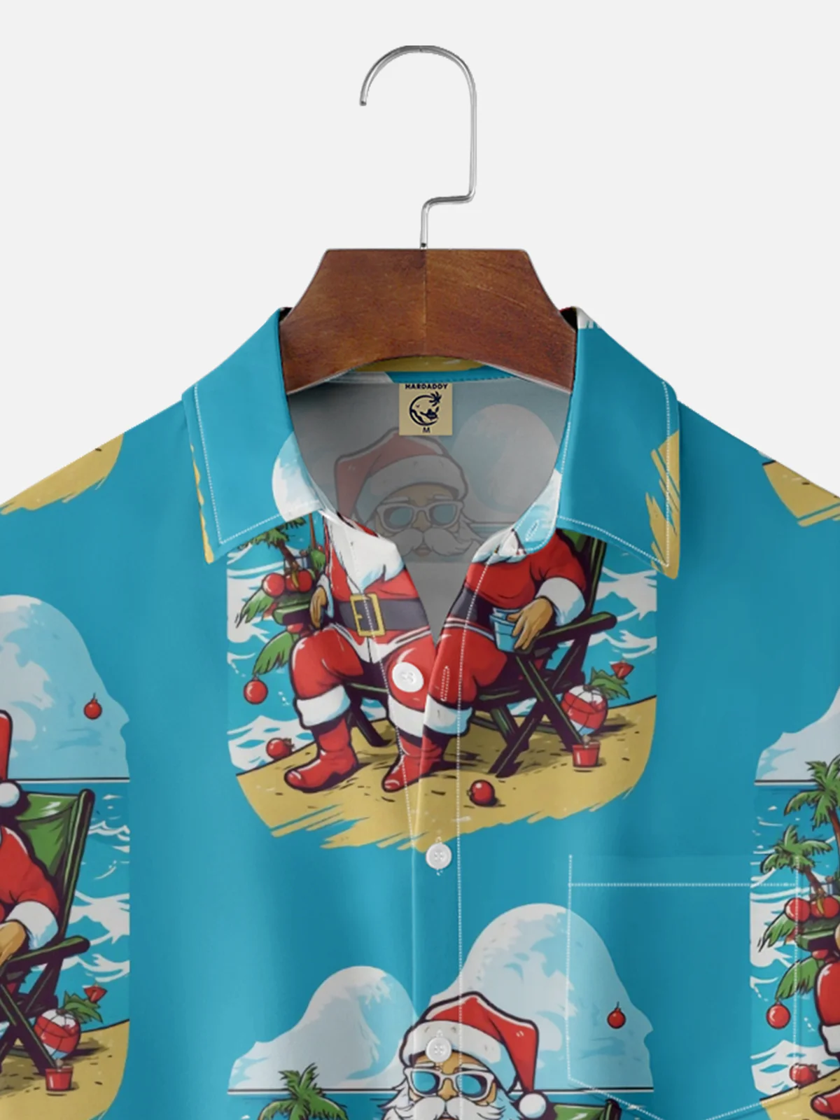 Moisture-Wicking Christmas Santa Claus Christmas Tree Beach Vacation Chest Pocket Hawaiian Shirt