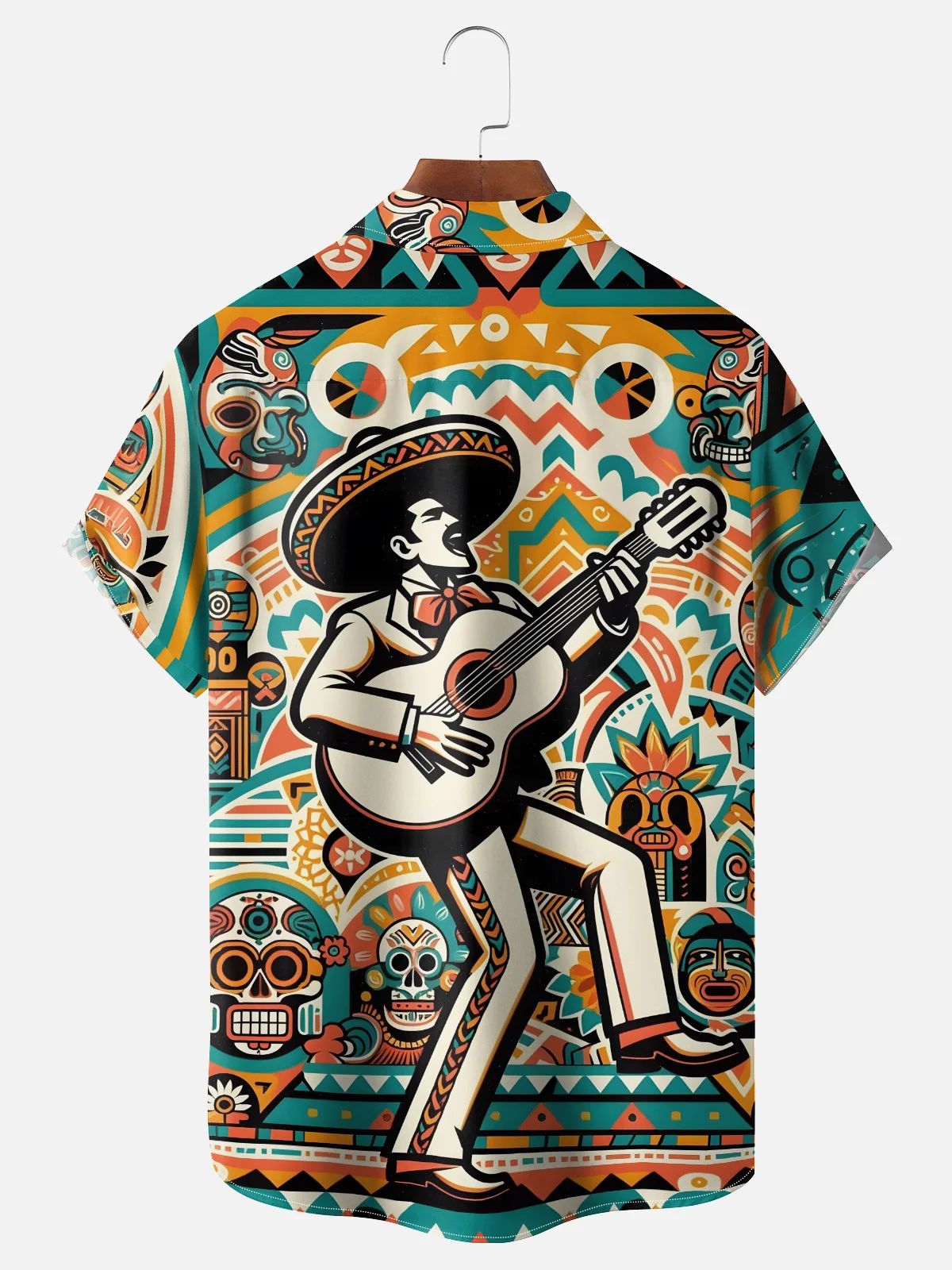 Moisture-wicking Day of the Dead Guitar Chest Pocket Casual Shirt