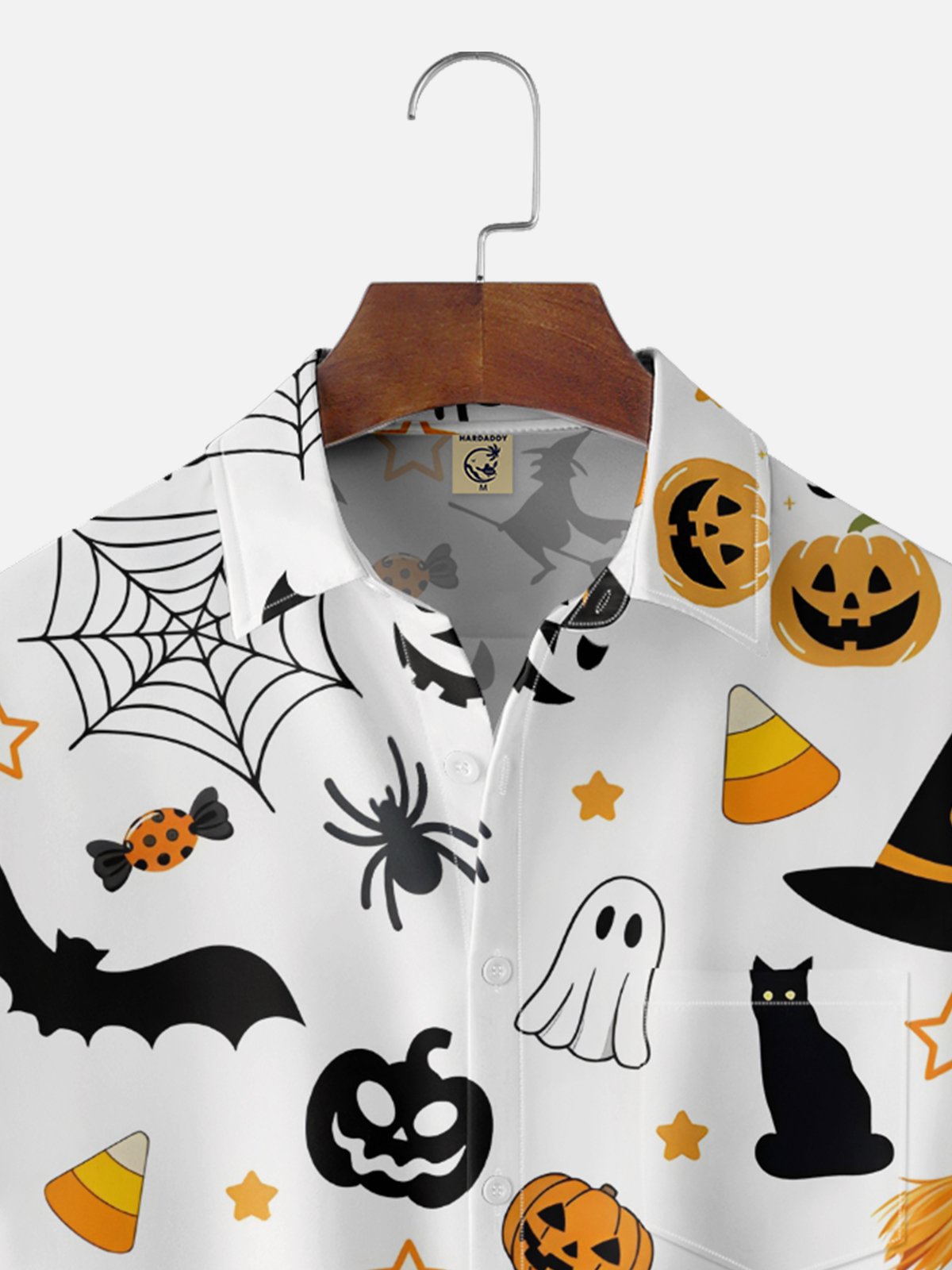 Moisture-wicking Halloween Pumpkin Chest Pocket Casual Shirt