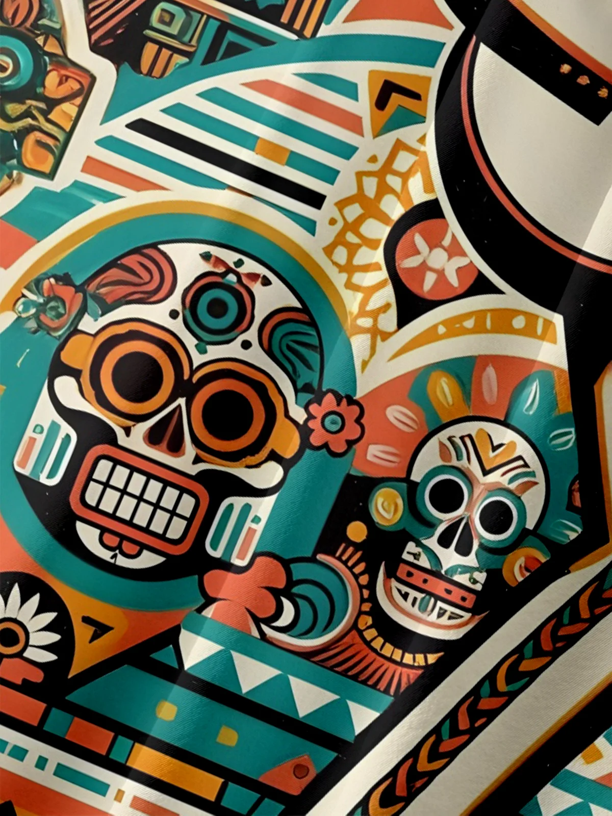 Moisture-wicking Day of the Dead Guitar Chest Pocket Casual Shirt