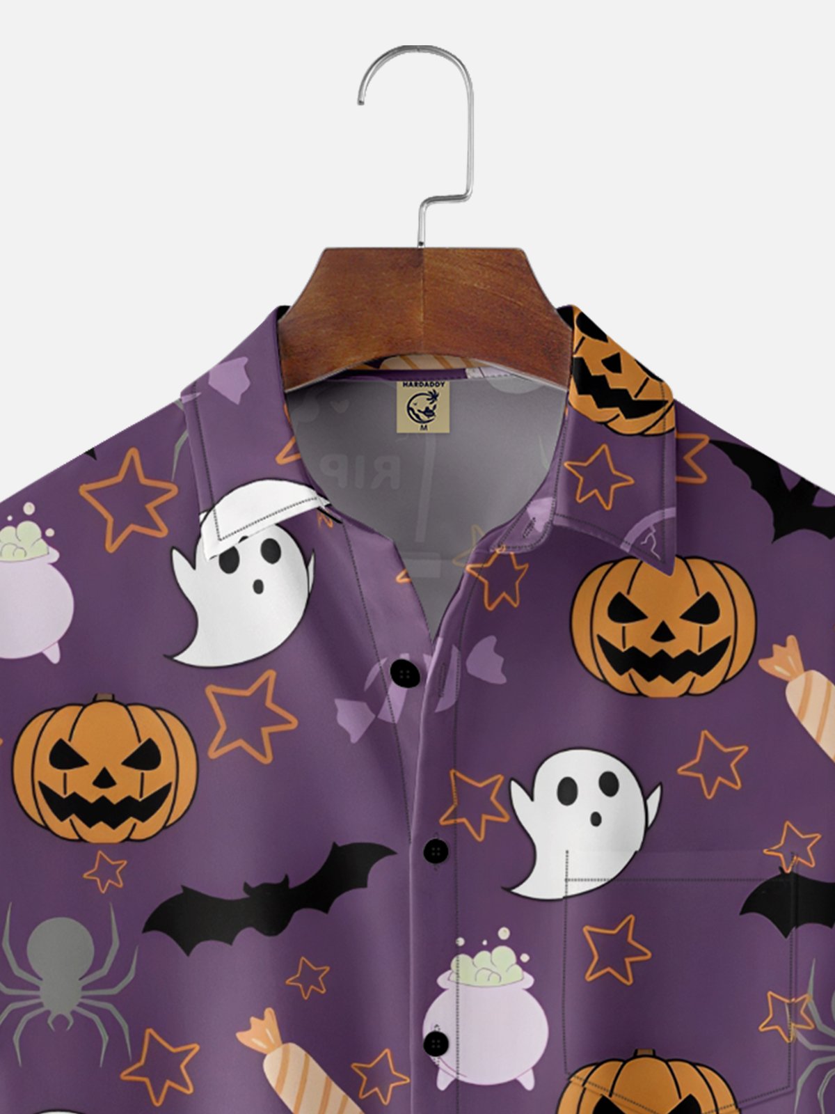Moisture-wicking Halloween Ghost Spider Pumpkin Chest Pocket Casual Shirt