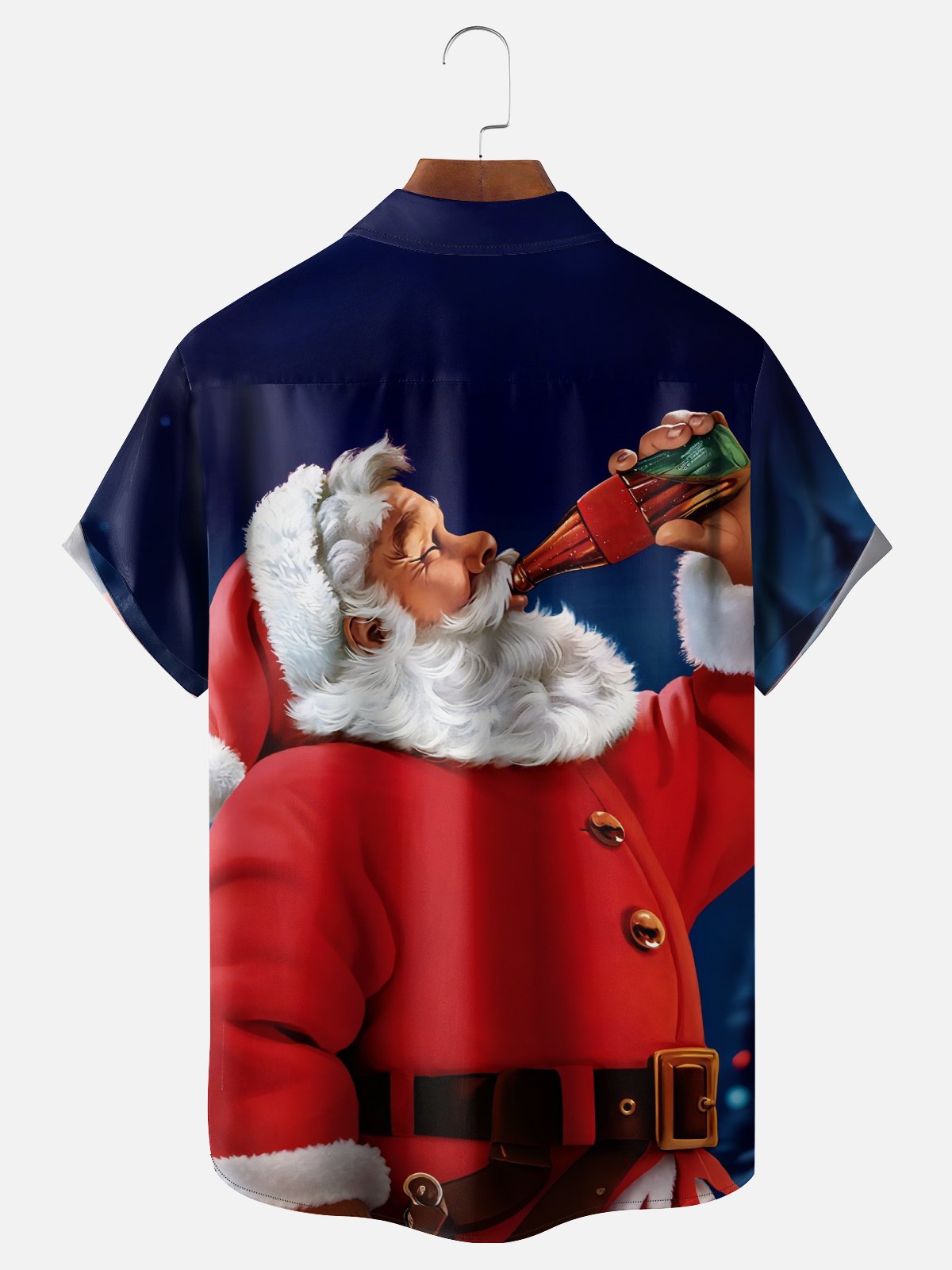 Moisture-Wicking Santa Claus Drinks Chest Pocket Hawaiian Shirt