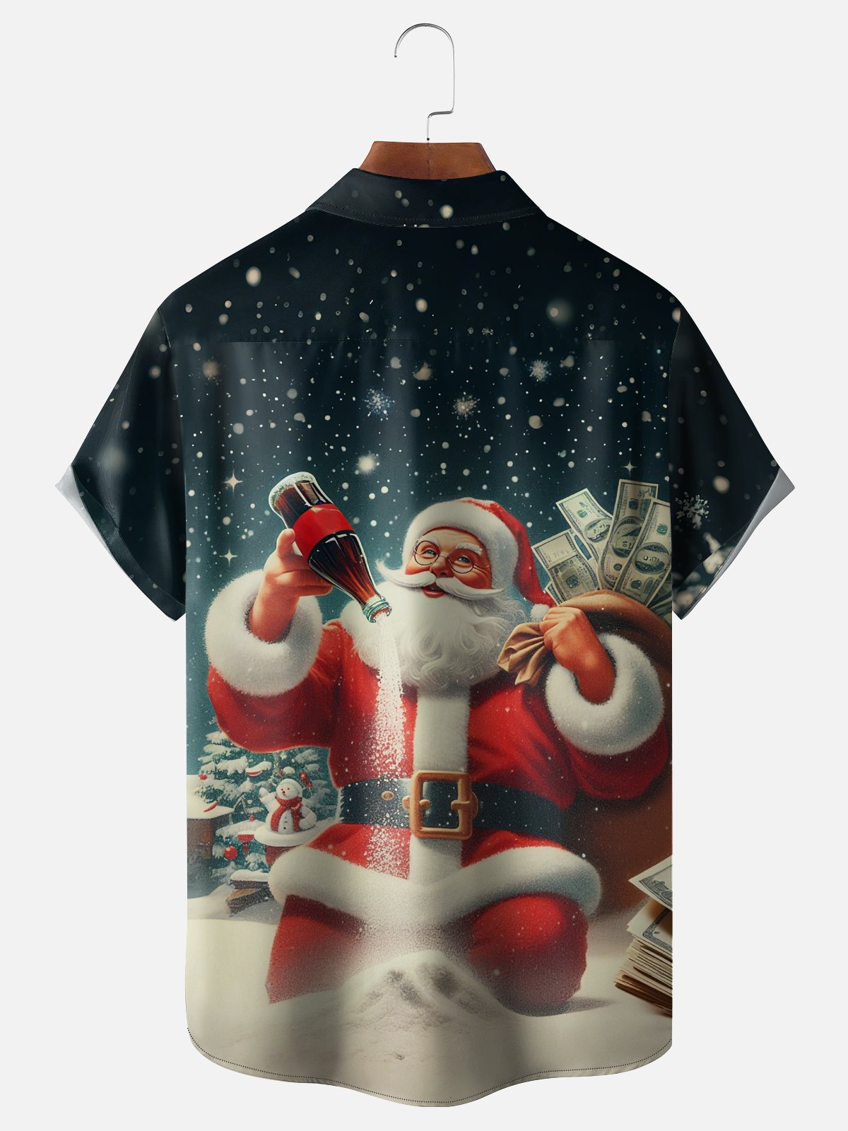 Moisture-Wicking Santa Claus Chest Pocket Hawaiian Shirt