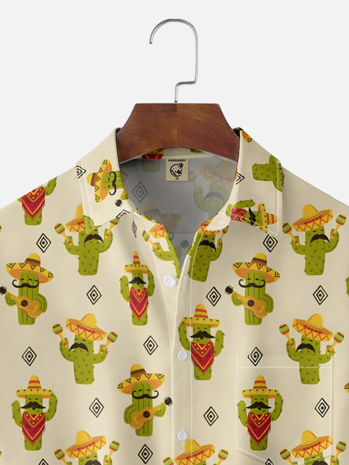 Moisture-wicking Mexican Cactus Guitar Chest Pocket Casual Shirt