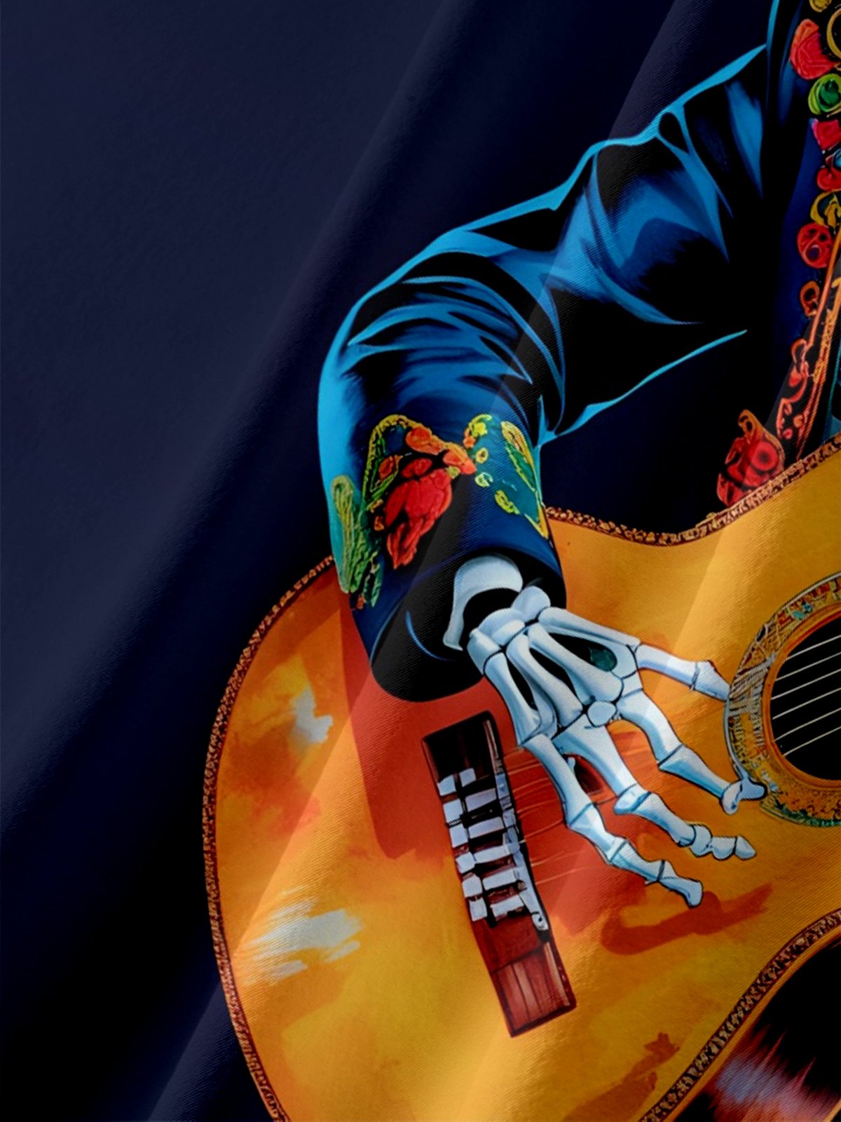 Moisture-wicking Day of the Dead Music Skull Guitar Chest Pocket Casual Shirt
