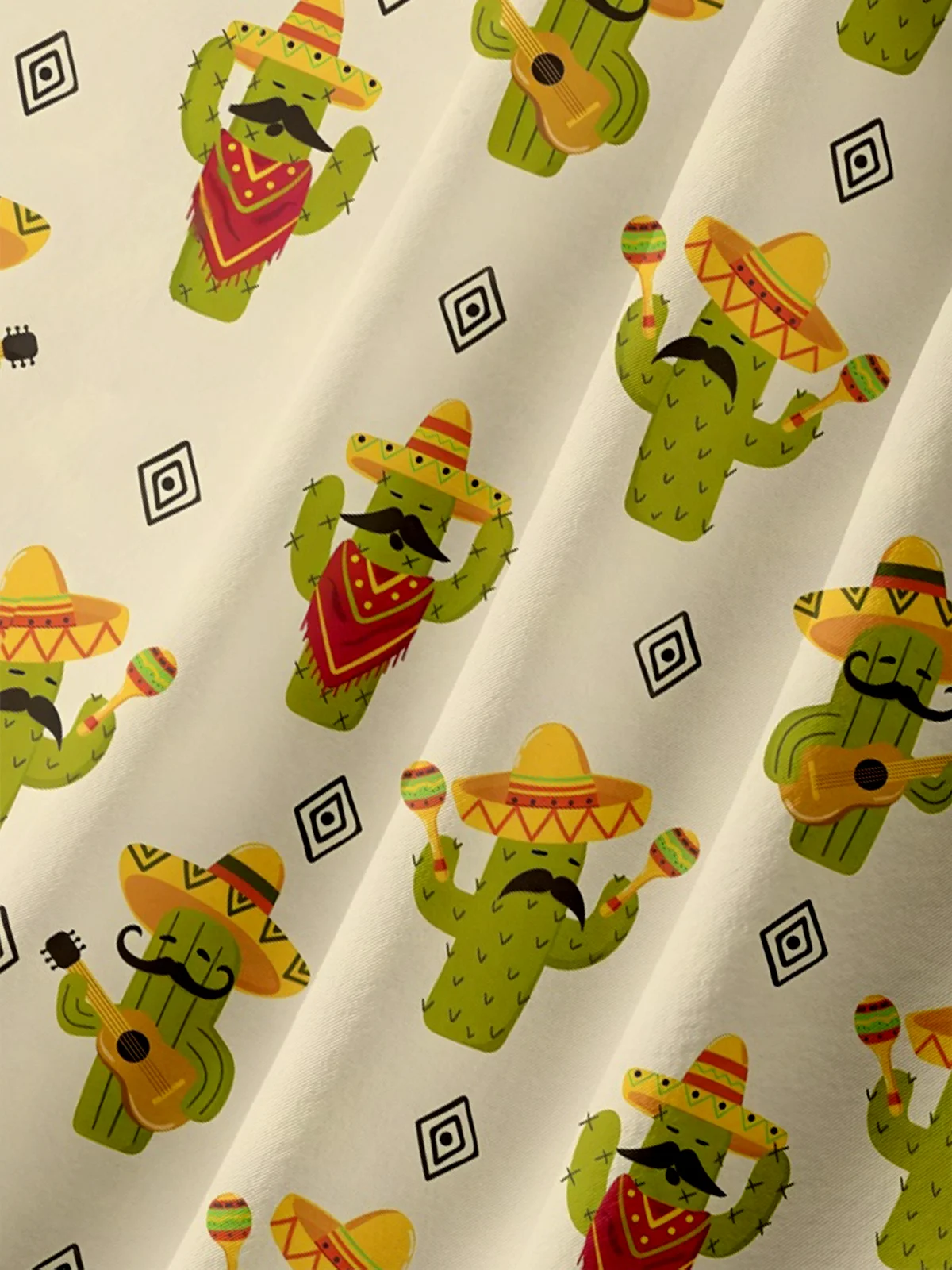 Moisture-wicking Mexican Cactus Guitar Chest Pocket Casual Shirt