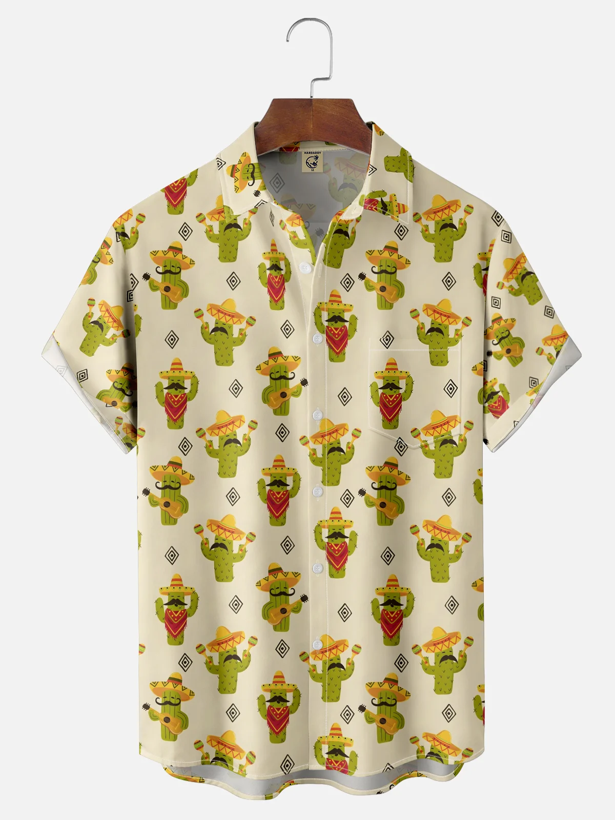 Moisture-wicking Mexican Cactus Guitar Chest Pocket Casual Shirt