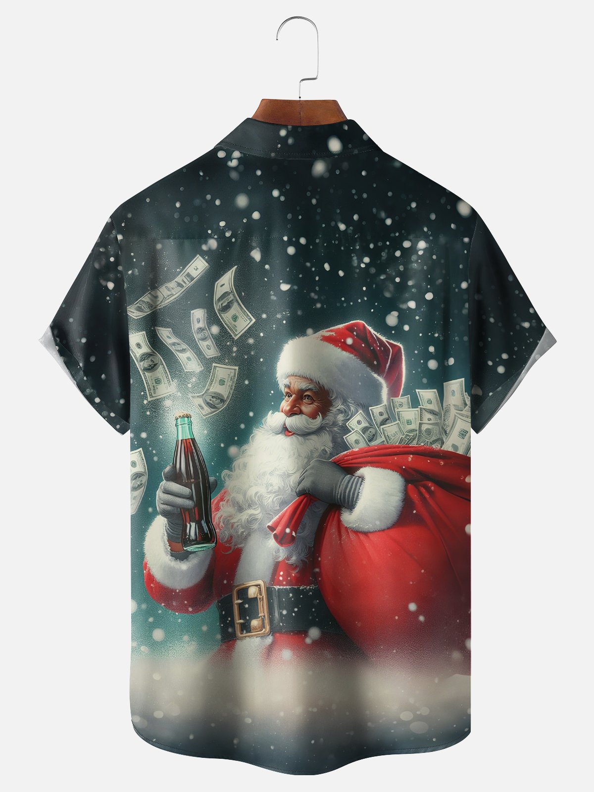 Moisture-Wicking Santa Claus Gift Of US Dollars Chest Pocket Hawaiian Shirt