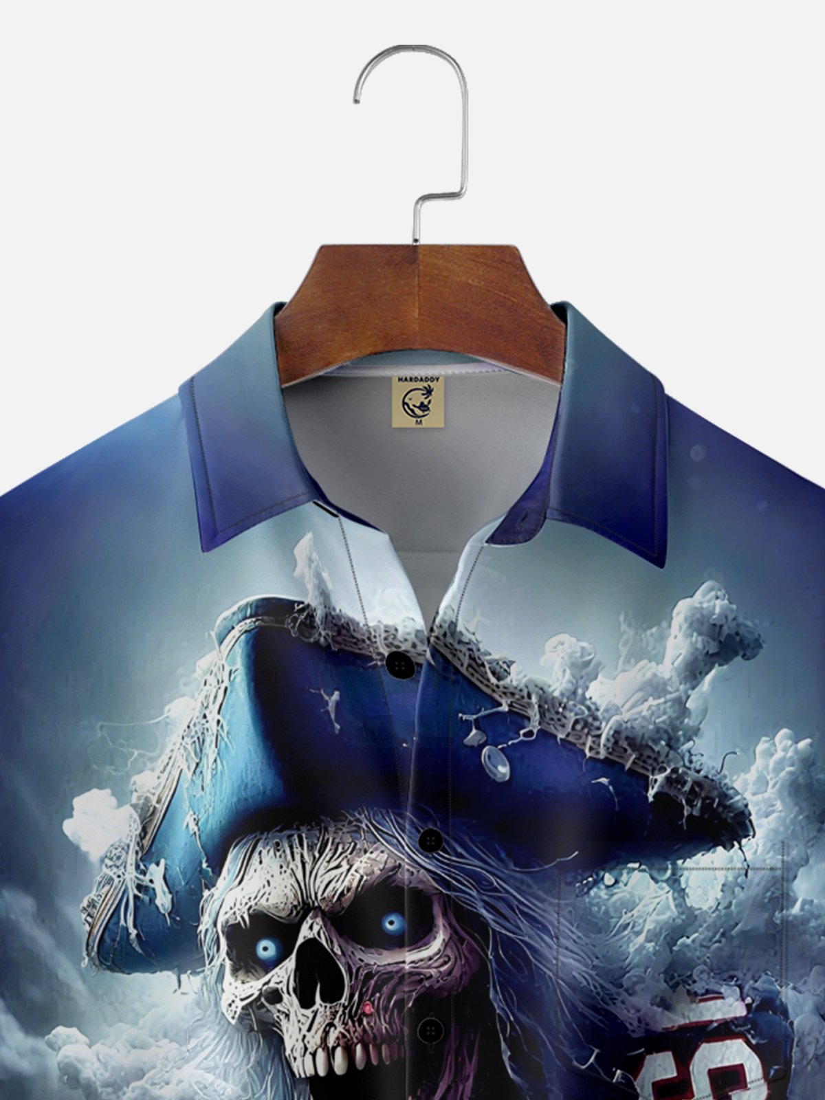 MoistureWicking Gradient Skull and Crossbones Football Chest Pocket Hawaiian Shirt