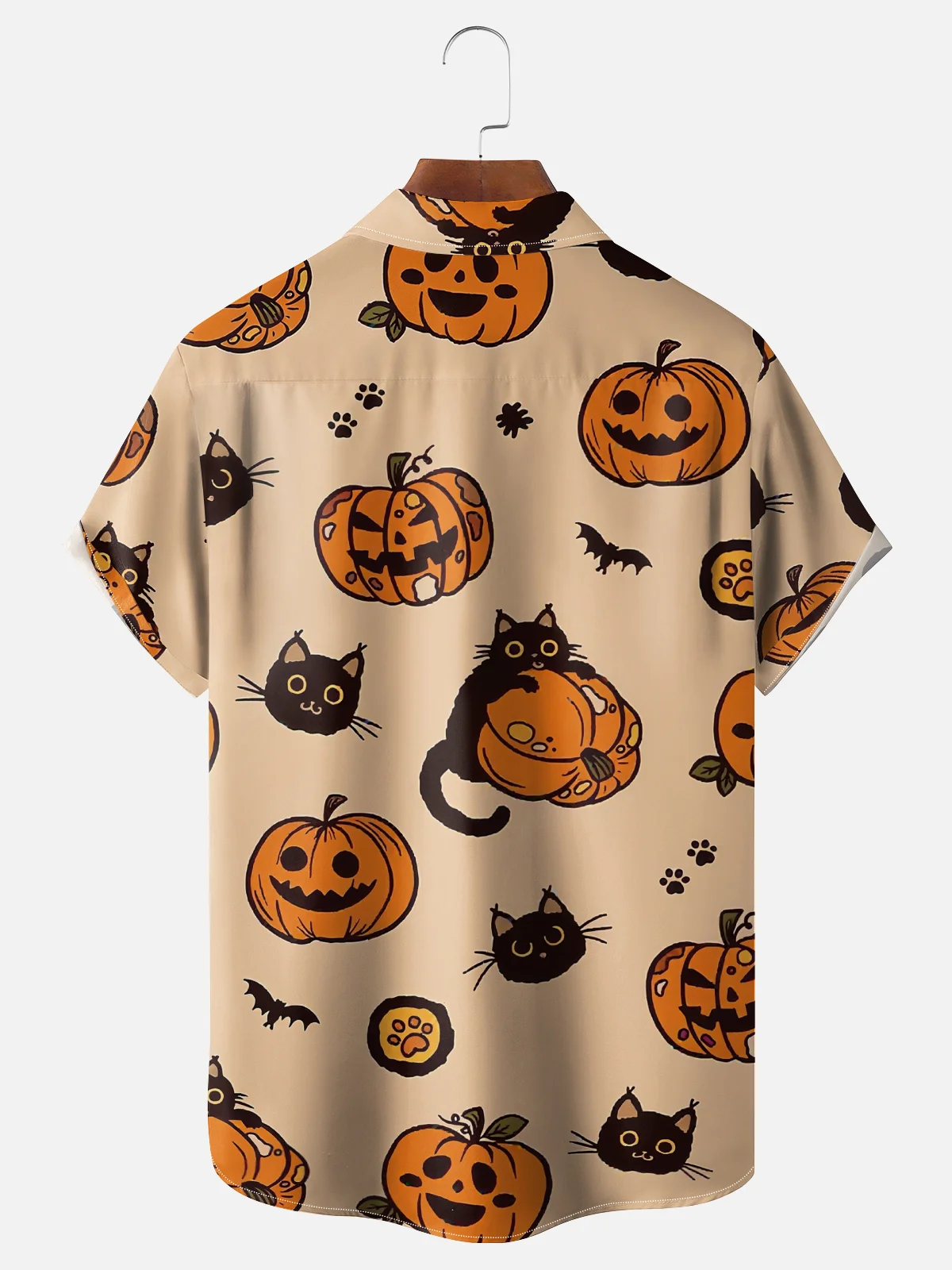 Moisture-wicking Halloween Pumpkin Cat Fun Chest Pocket Hawaiian Shirt