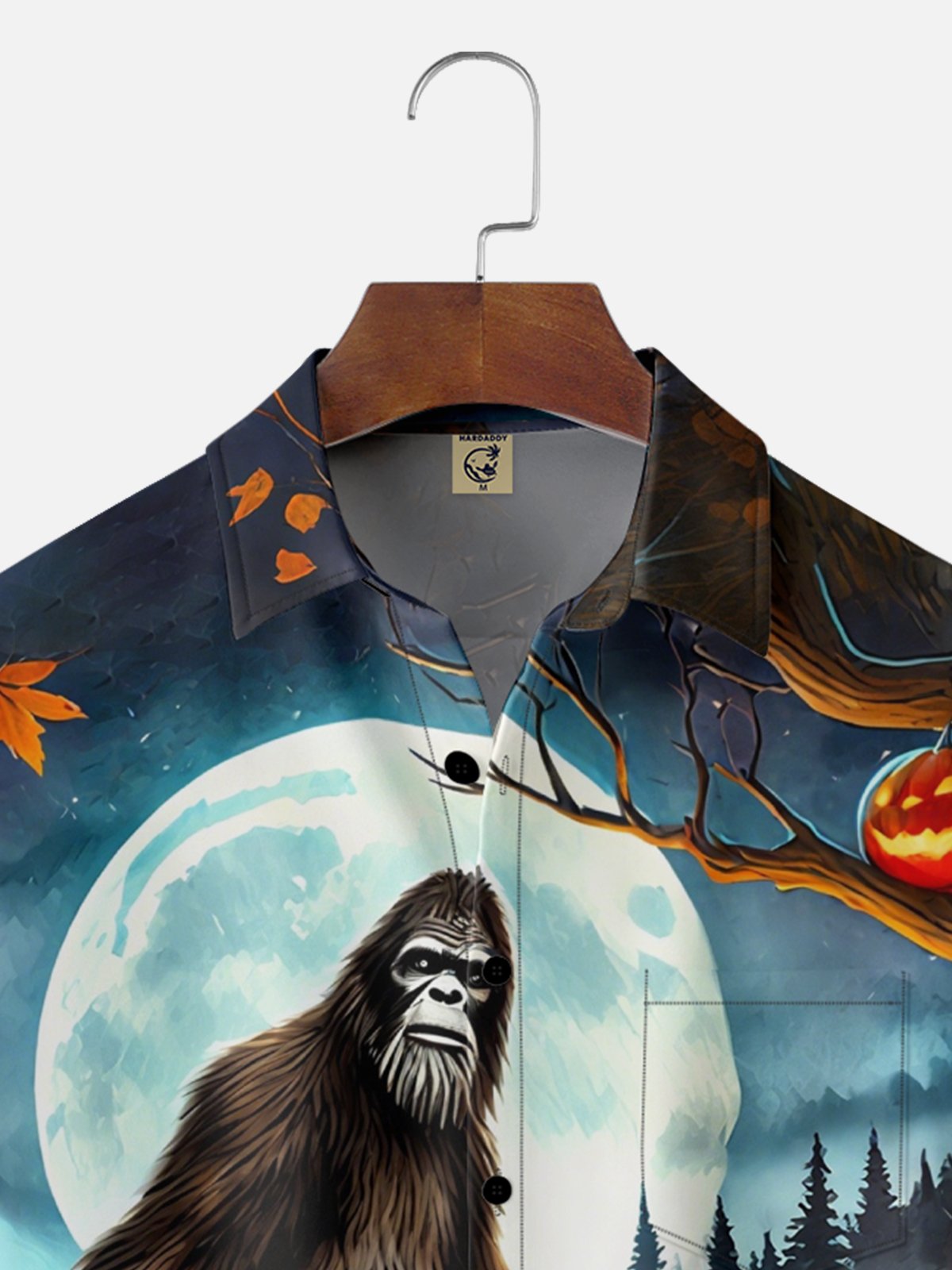 Moisture-Wicking Halloween Bigfoot Pumpkin Chest Pocket Hawaiian Shirt