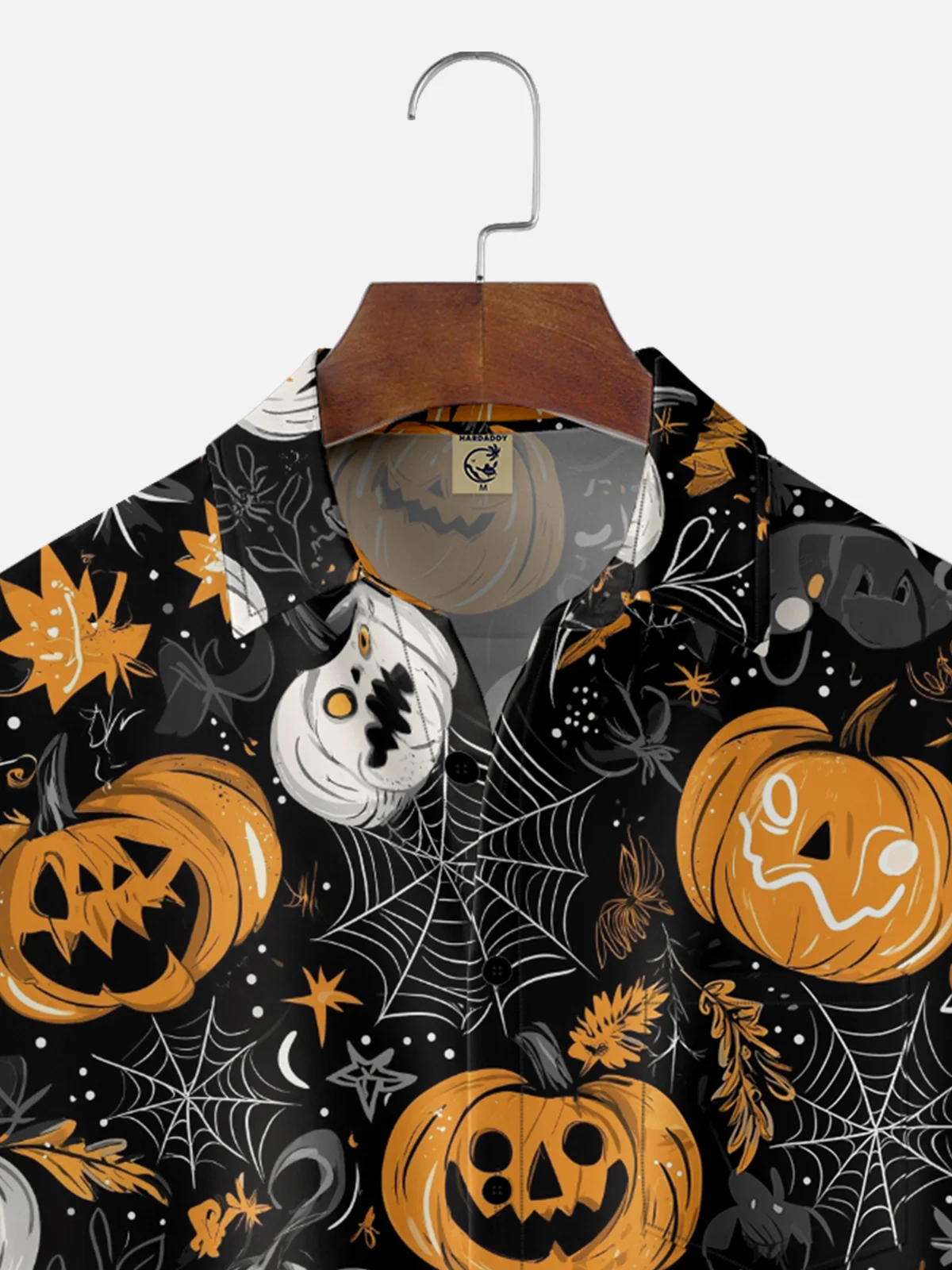 Moisture-Wicking Halloween Pumpkin Spider Web Chest Pocket Hawaiian Shirt