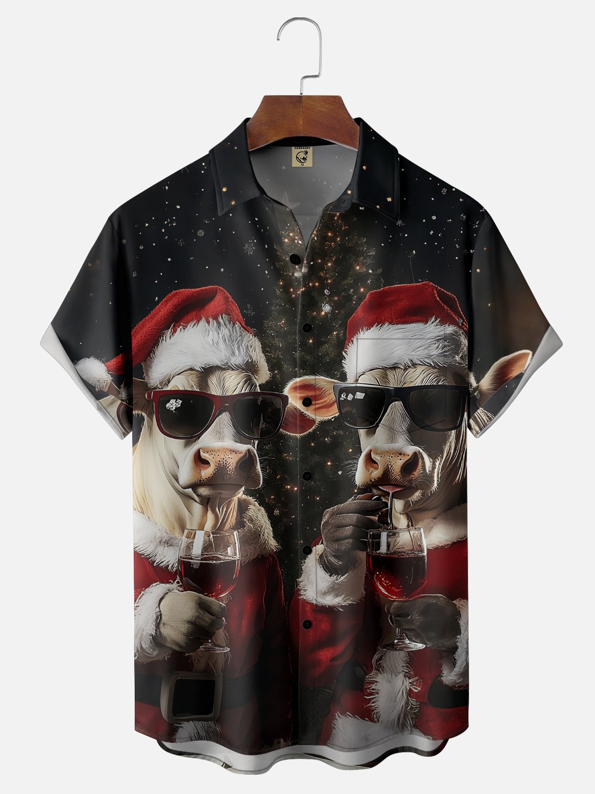 Moisture-Wicking Christmas Cow Chest Pocket Hawaiian Shirt