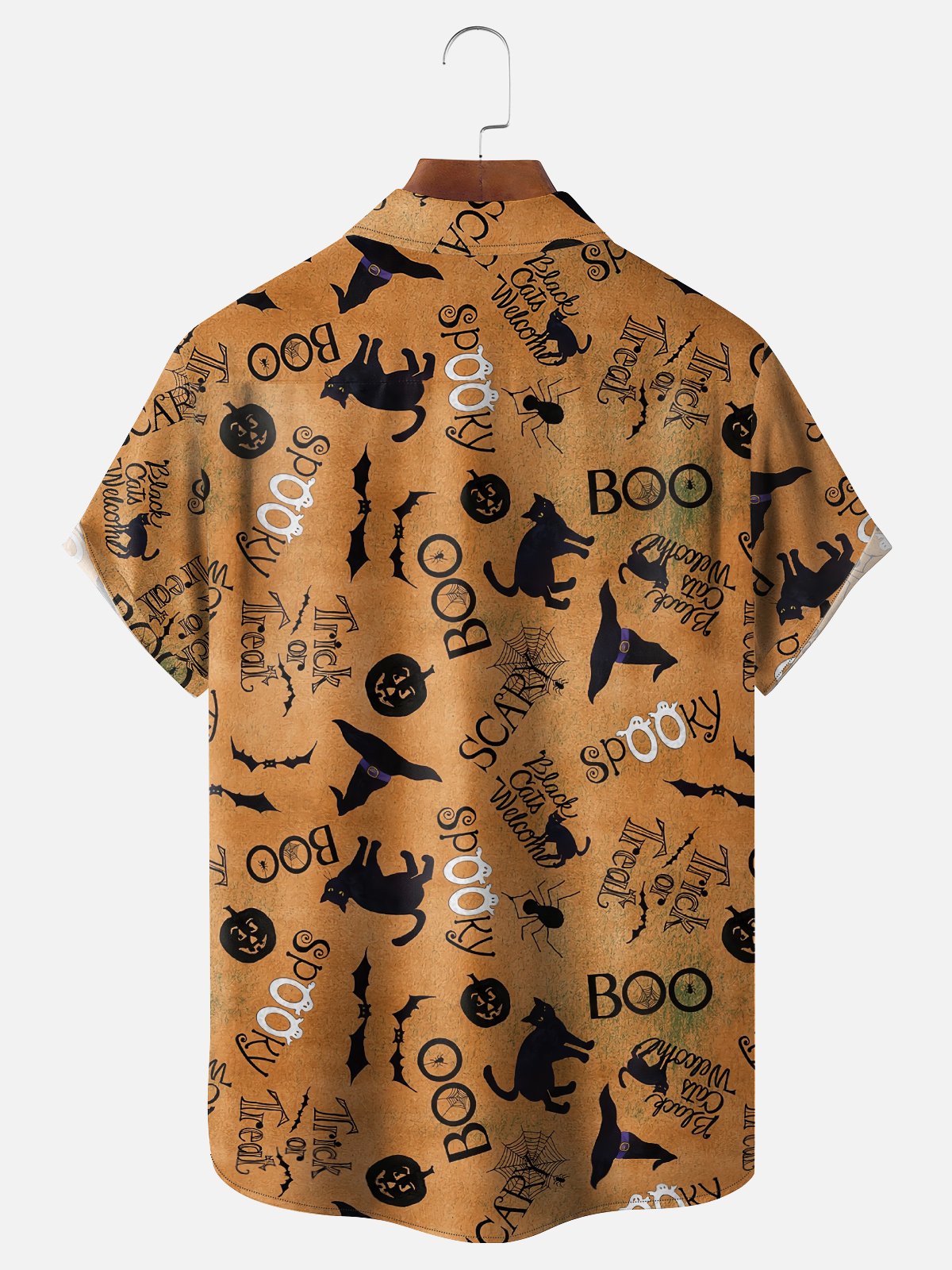 Moisture-Wicking Halloween Cat Pumpkin Spider Chest Pocket Hawaiian Shirt