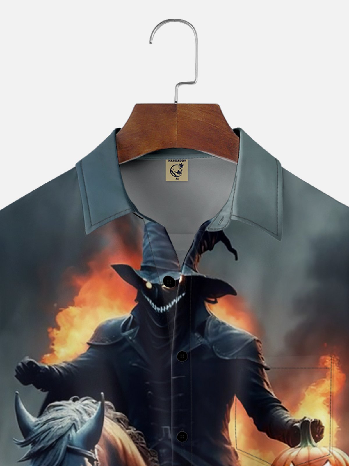 Moisture-wicking Halloween Headless Horseman Pumpkin Fun Chest Pocket Casual Shirt