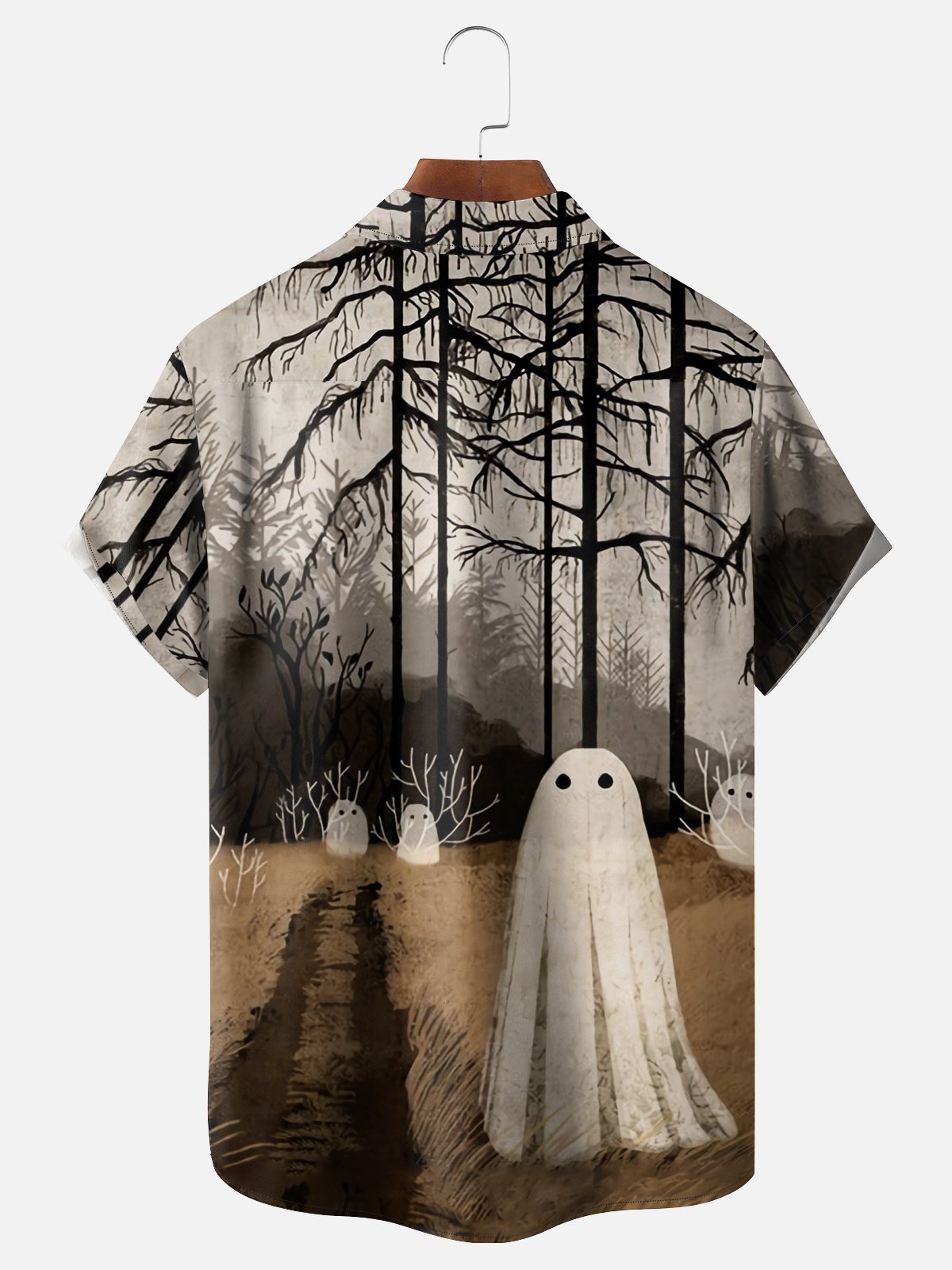 Moisture-Wicking Halloween Ghost Artist Painting Chest Pocket Hawaiian Shirt