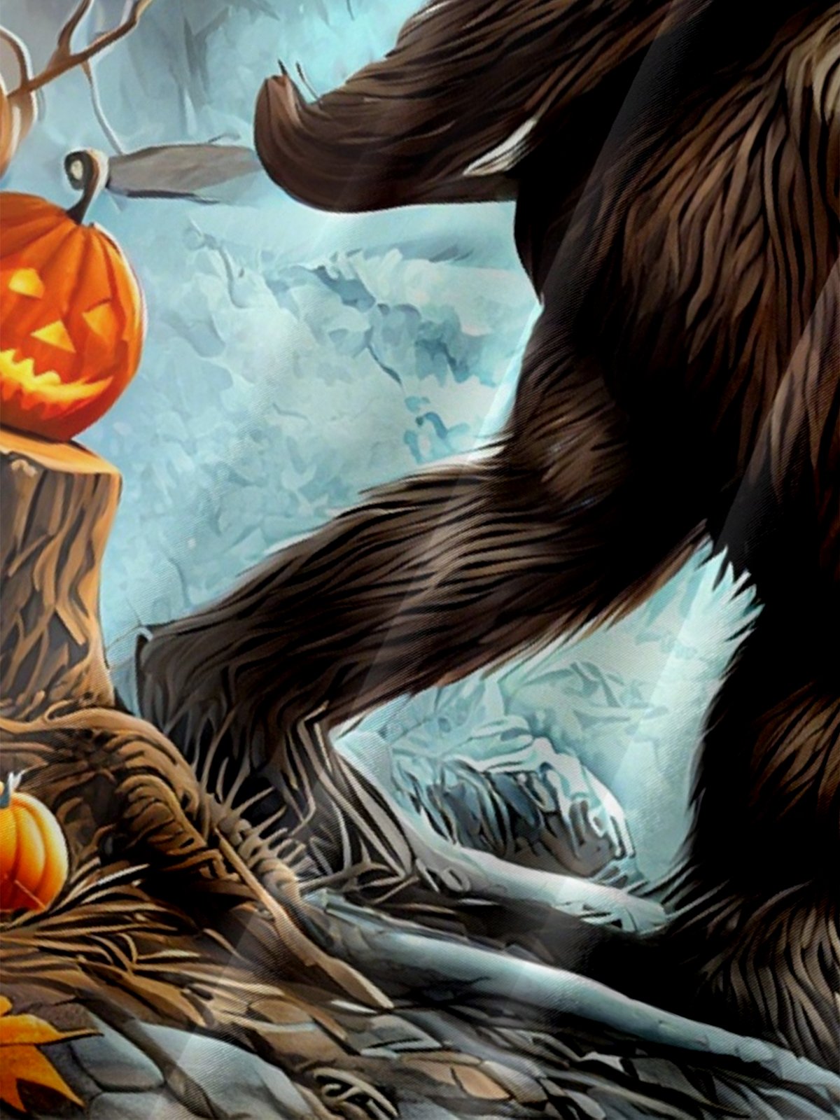 Moisture-Wicking Halloween Bigfoot Pumpkin Chest Pocket Hawaiian Shirt