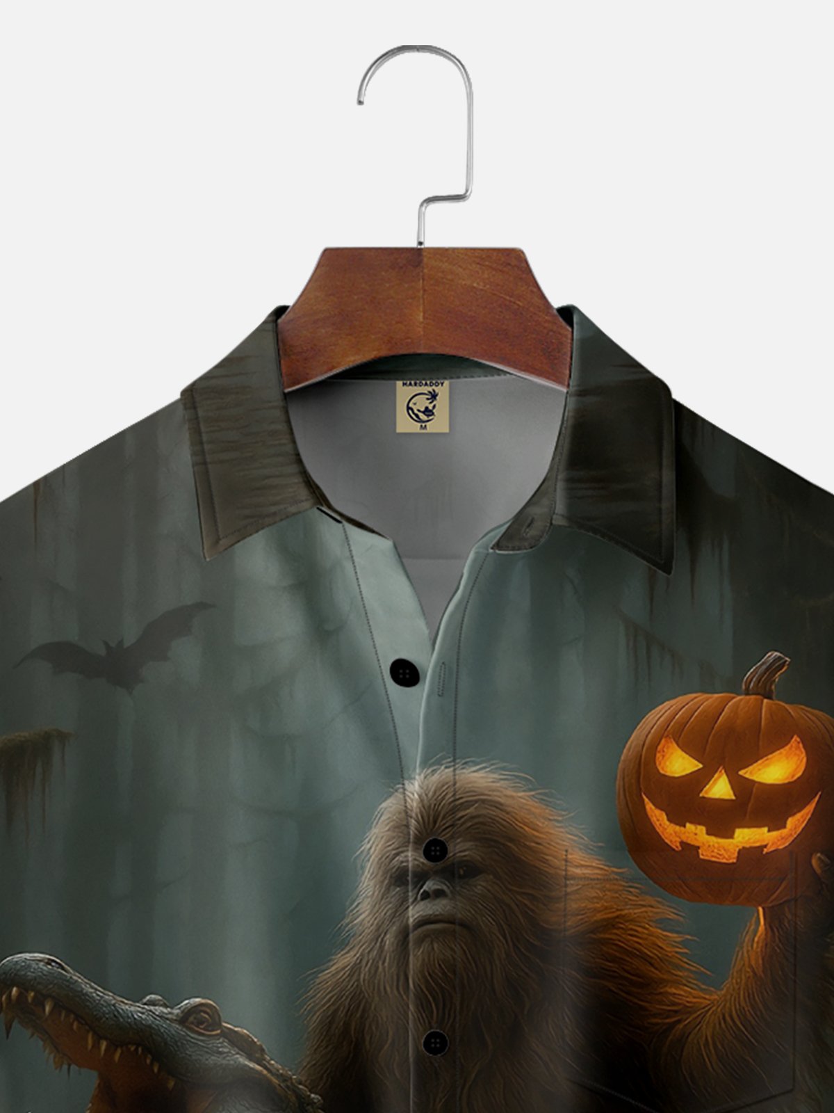 Moisture-wicking Halloween Bigfoot vs. Alligator Pumpkin Pocket Casual Shirt