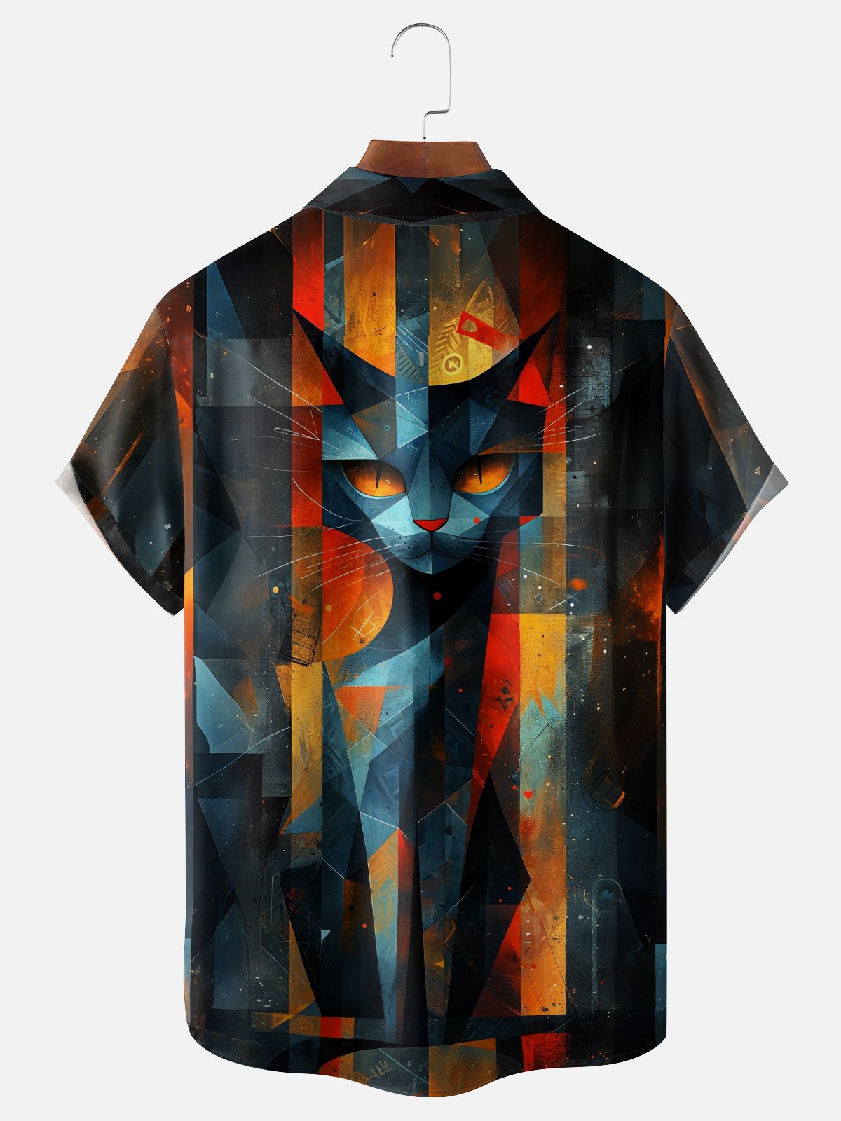 Moisture-Wicking Ombre Color Block Cat Chest Pocket Hawaiian Shirt