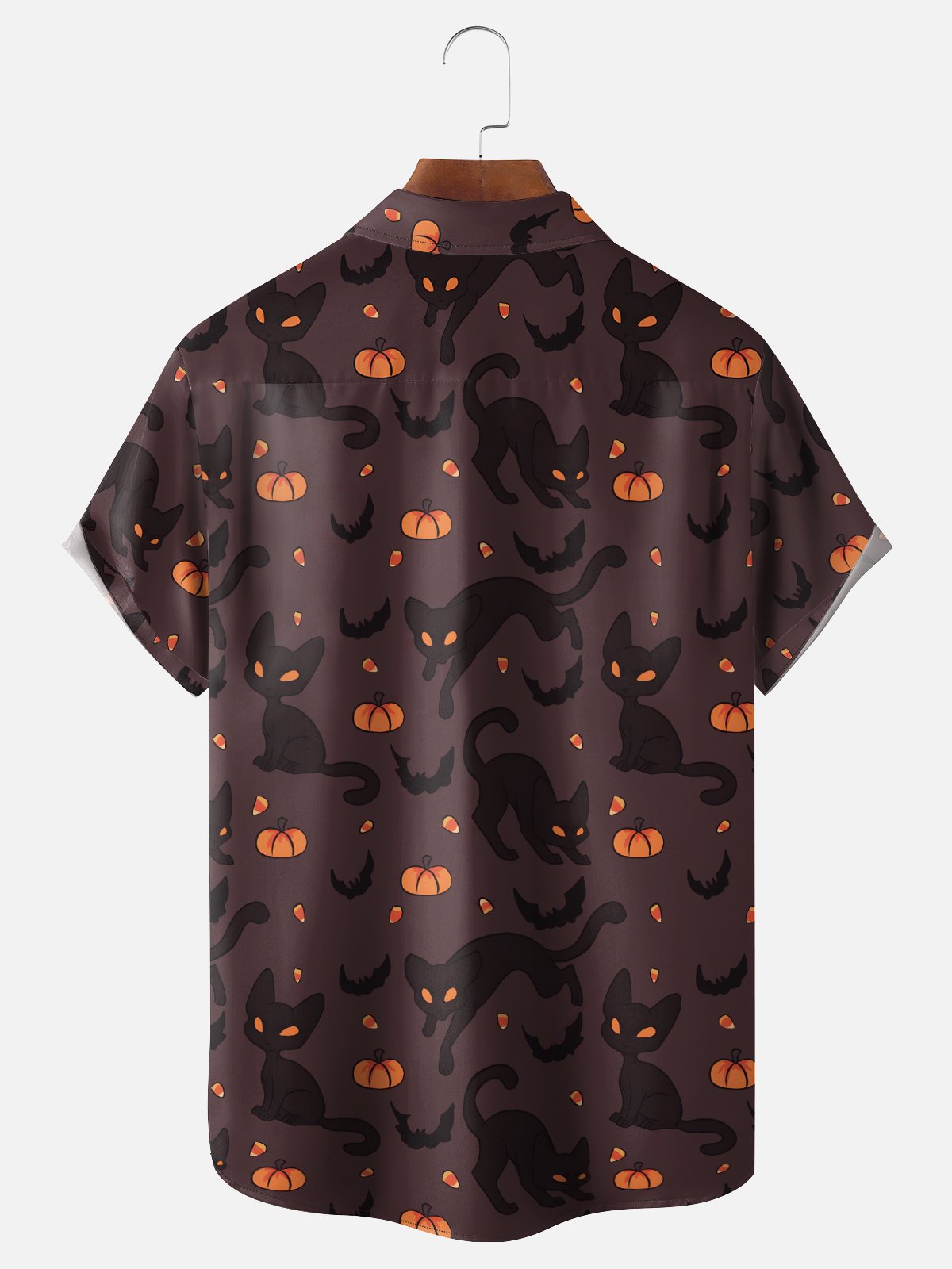 Moisture-wicking Halloween Pumpkin Cat Fun Chest Pocket Casual Shirt