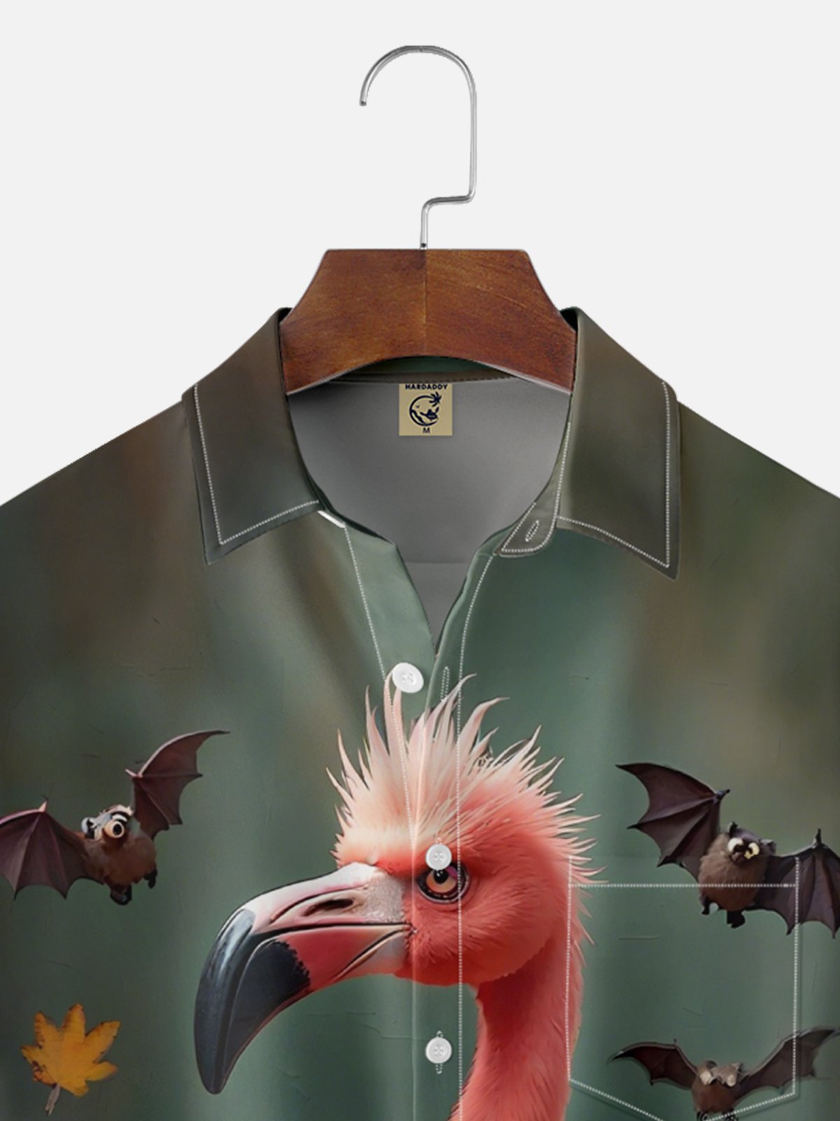Moisture-wicking Halloween Flamingo Pumpkin Fun Chest Pocket Casual Shirt