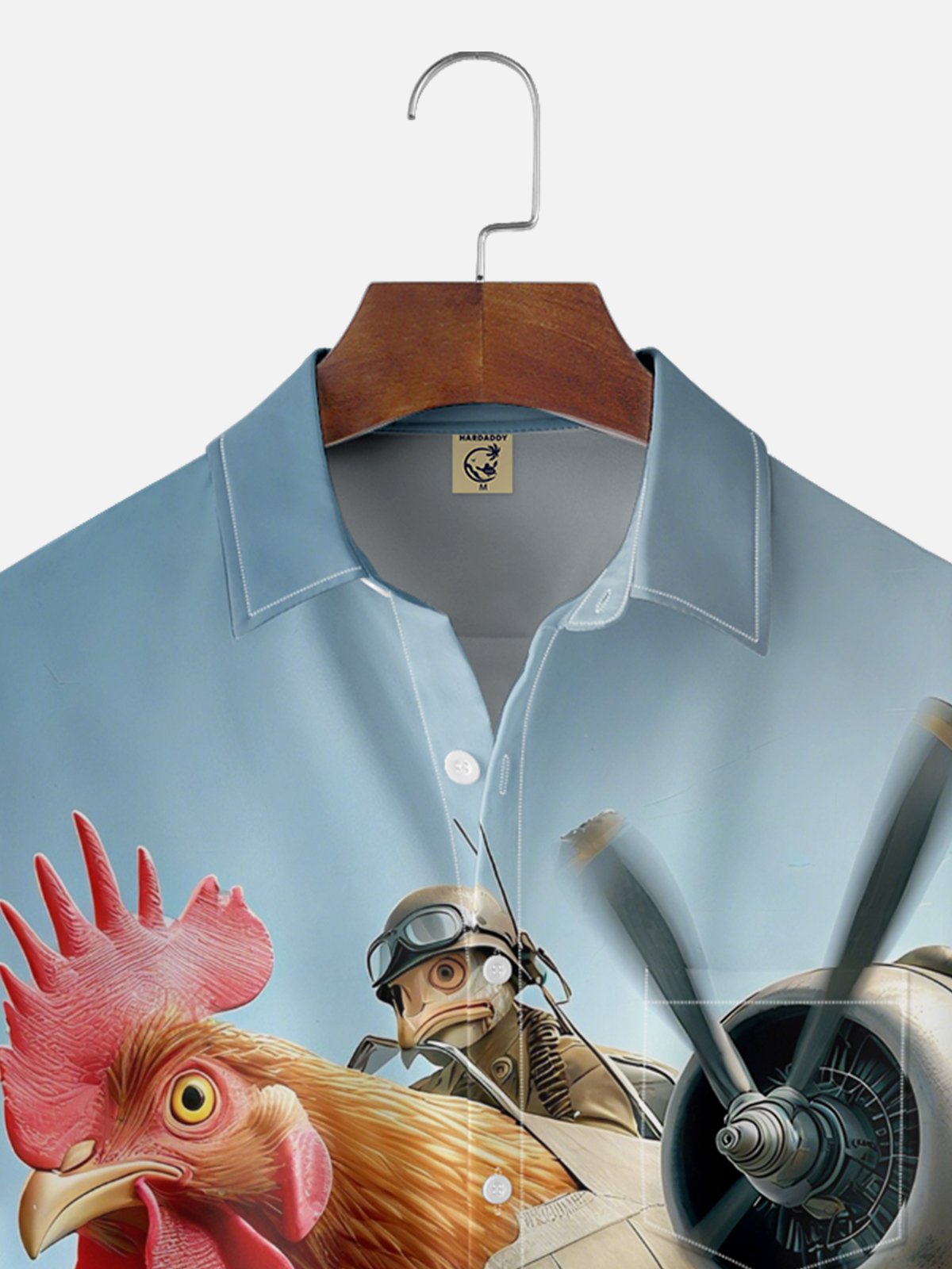 Moisture-wicking Rooster Fighter Plane Fun Chest Pocket Hawaiian Shirt