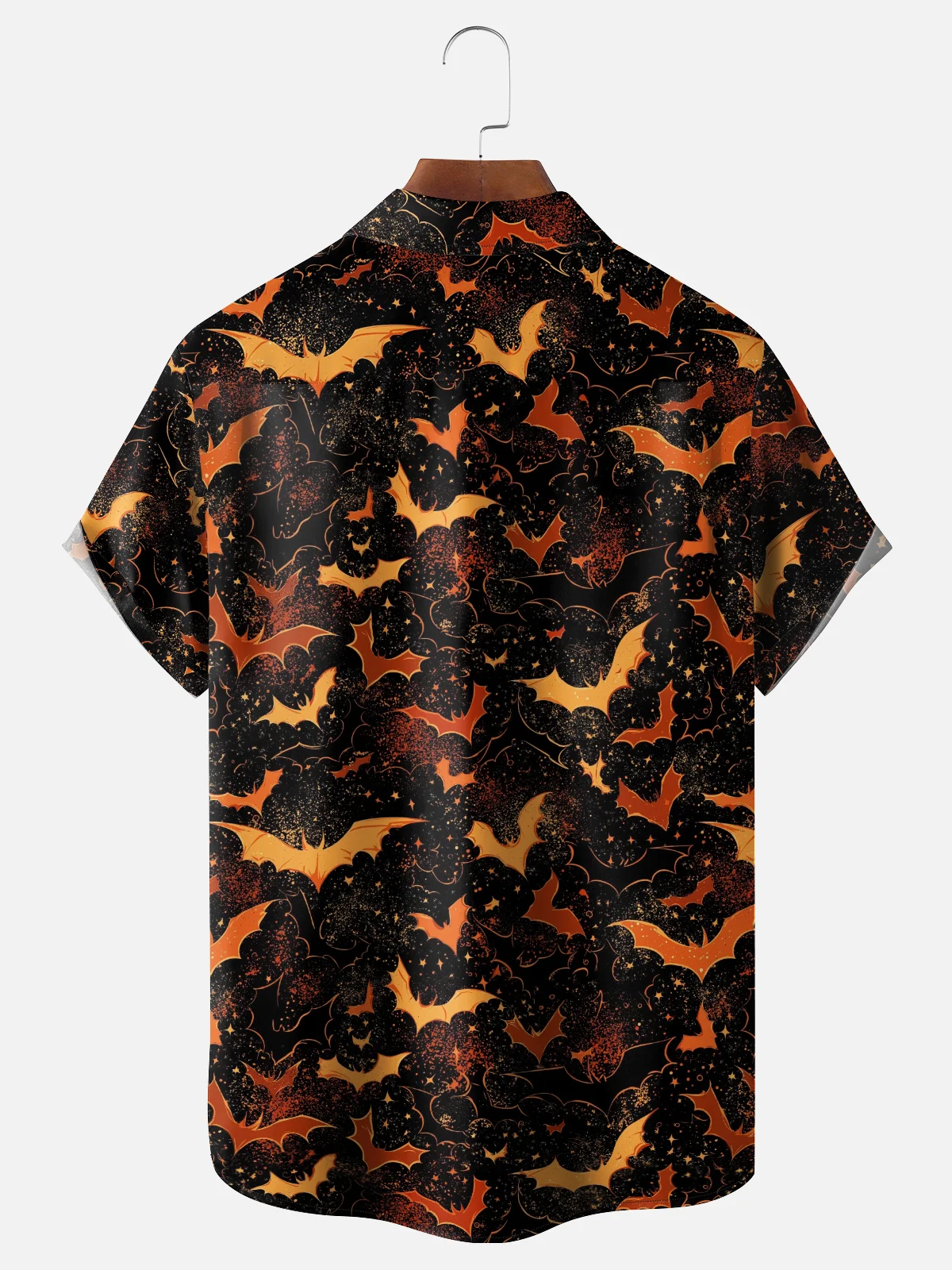 Moisture-Wicking Gradient Color Halloween Pumpkin Skeleton Dinosaur Bat Chest Pocket Hawaiian Shirt
