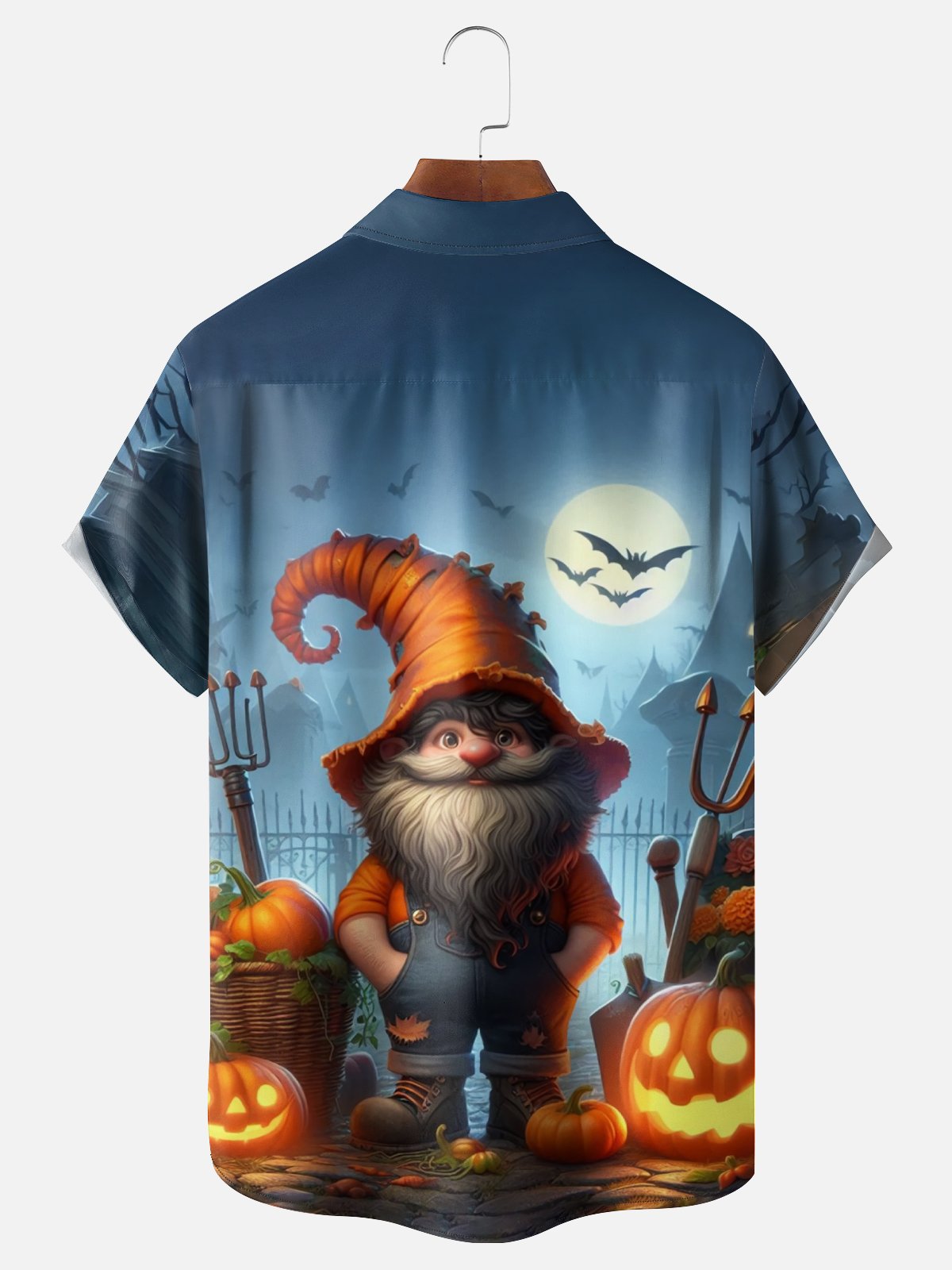Moisture-Wicking Halloween Pumpkin Gnome Chest Pocket Hawaiian Shirt