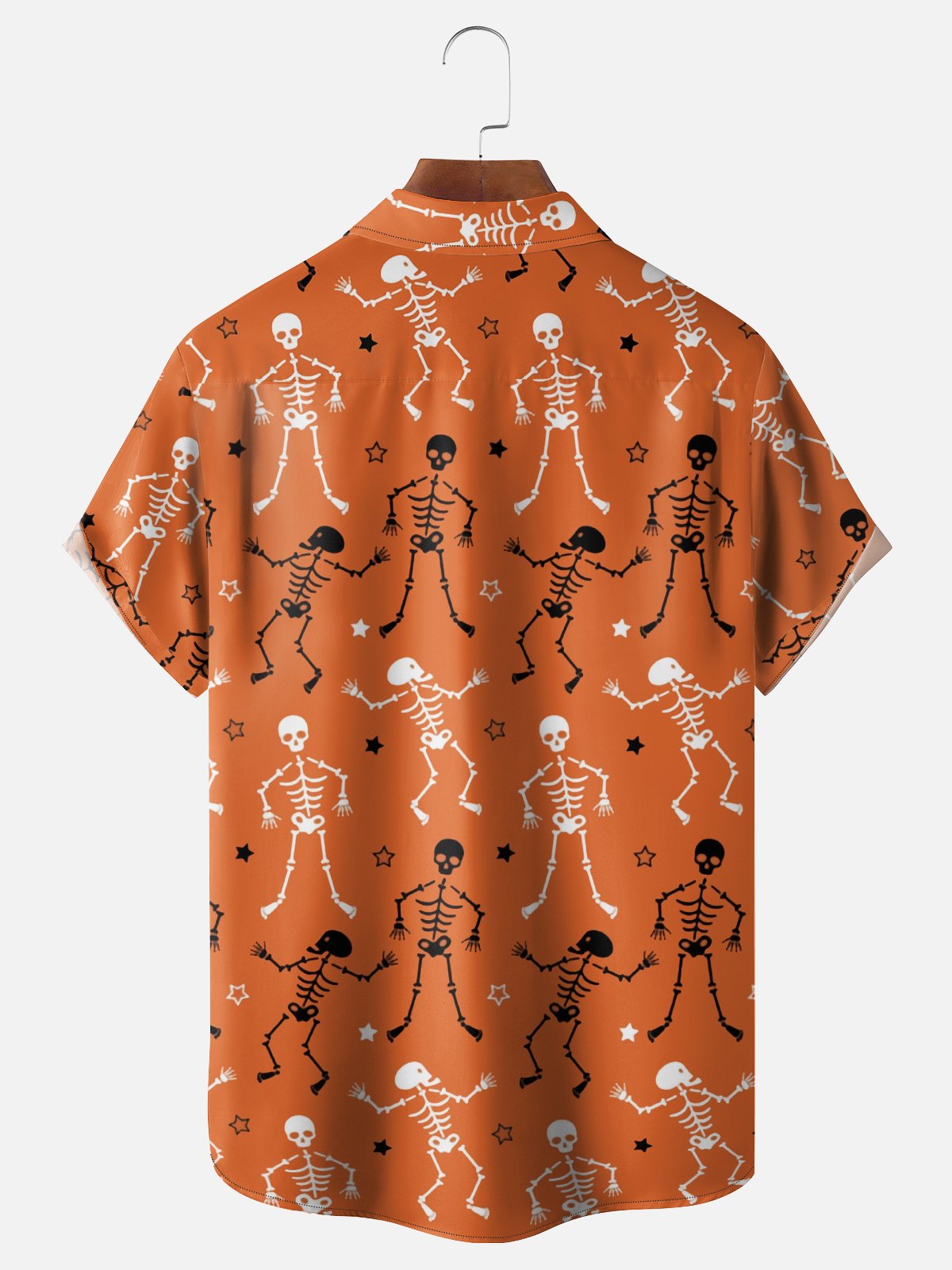Moisture-Wicking Halloween Skeleton Chest Pocket Hawaiian Shirt