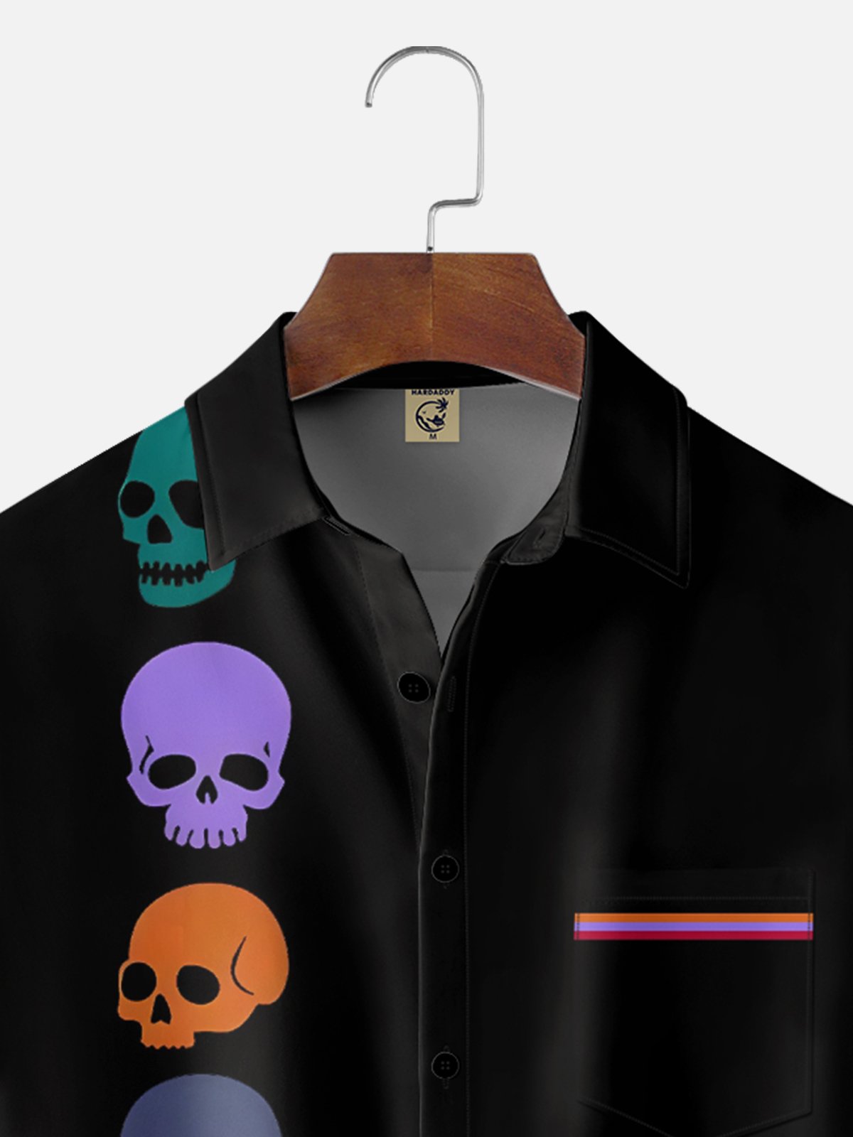 Moisture-wicking Halloween Skeleton Fun Chest Pocket Bowling Shirt