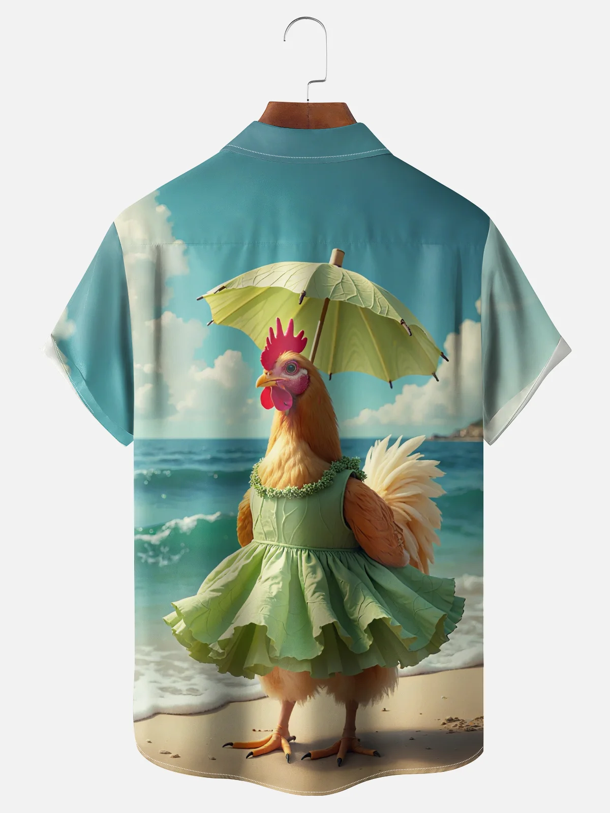 Moisture-wicking Fun Beach Chicken Art Chest Pocket Hawaiian Shirt